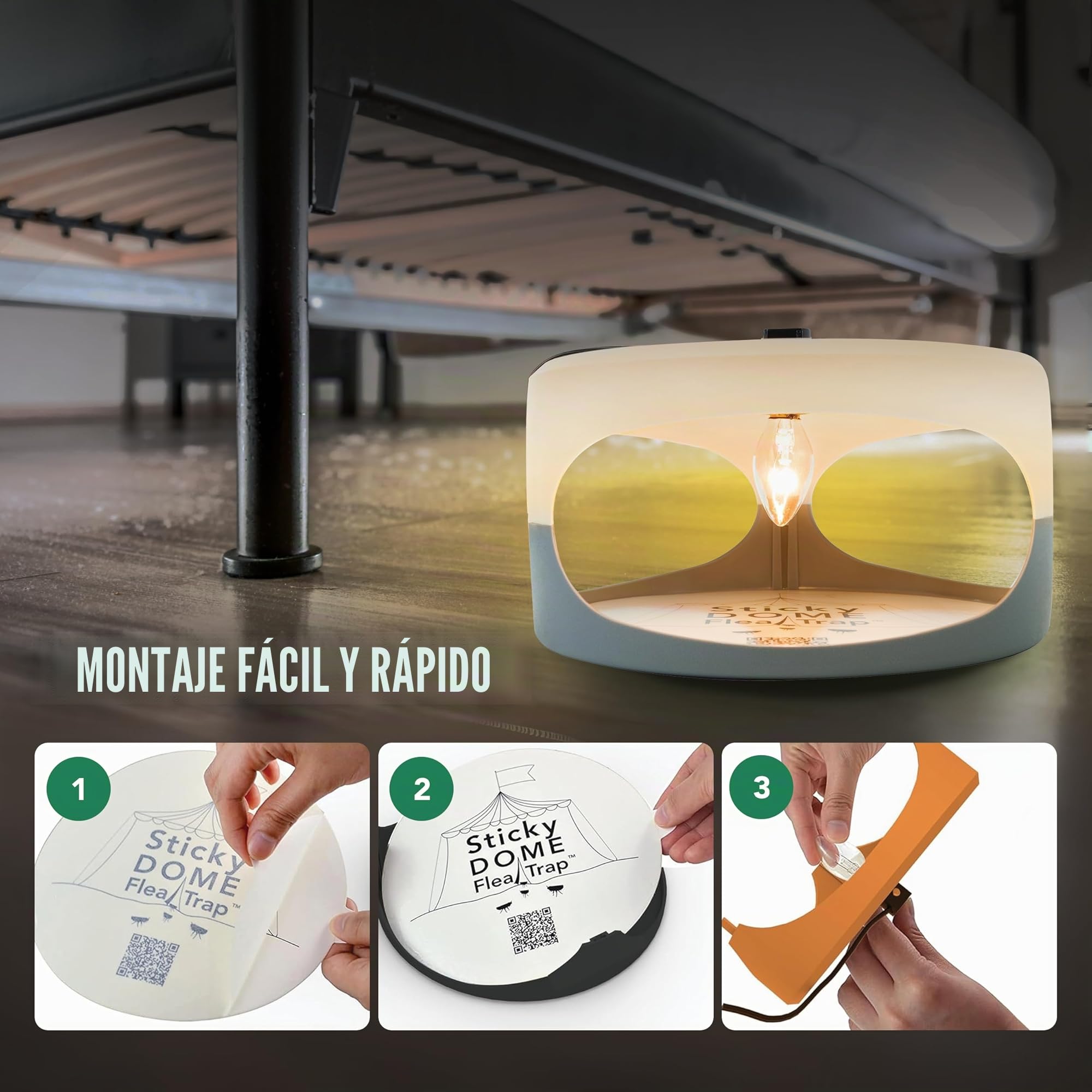 ASPECTEK Trampa para Pulgas, Sticky Dome™ Paquete de 2 Discos Adhesivos Uso en Interiores, Repelente Insectos - Repelente pulgas Humanos, Libre de Químicos, lampara antipulgas
