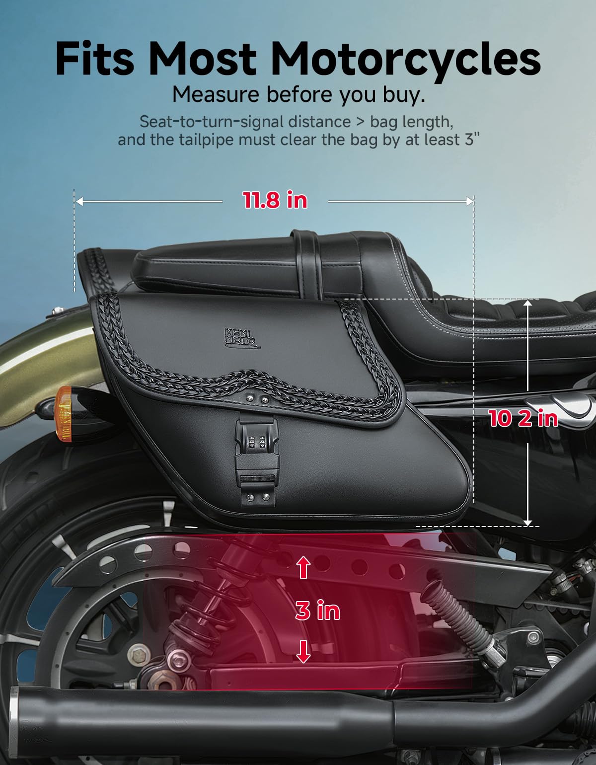 KEMIMOTO Sacoches de Moto latérales en Cuir avec Serrure - Noir