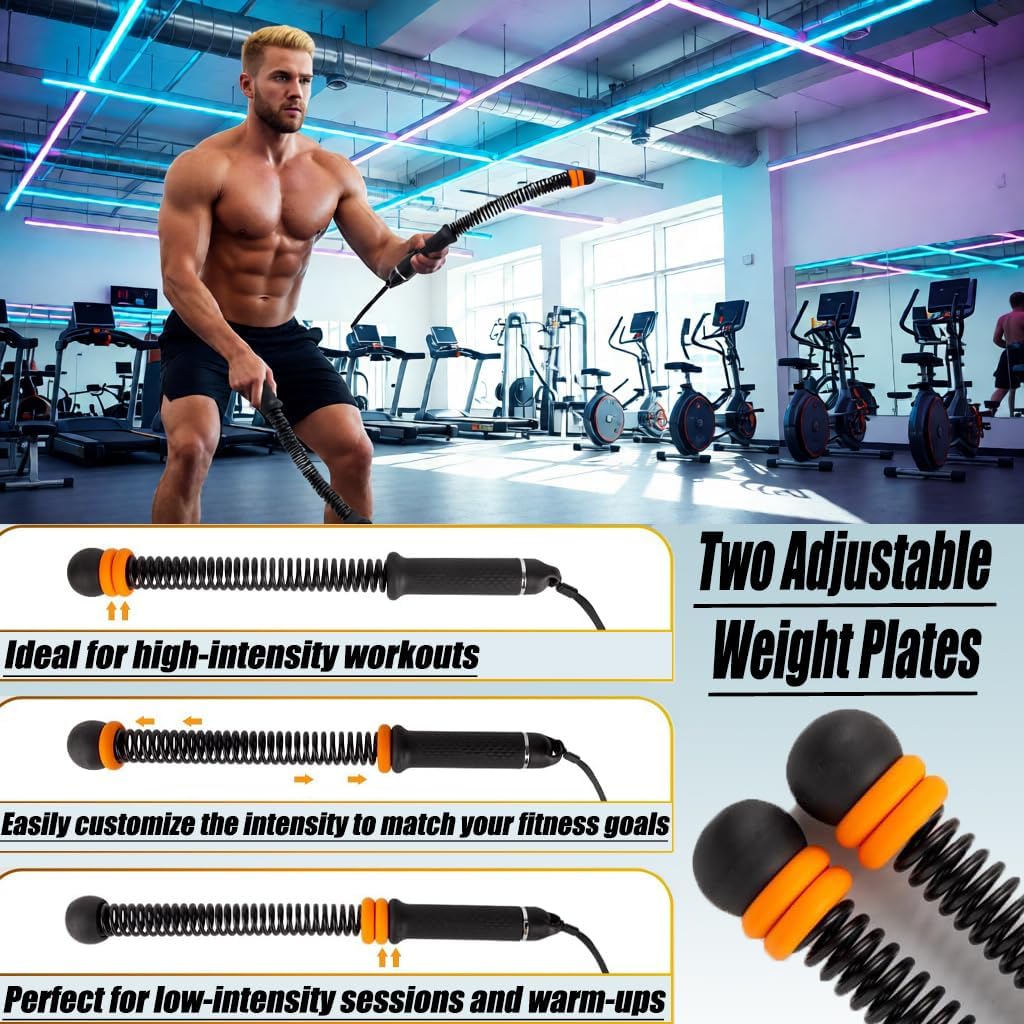 Adjustable Weighted Ropeless Battle Ropes with Spring Shock Absorption – Cordless Portable Training Rope for Home Gym, HIIT, Full-Body & Low-Impact Workouts, Non-Slip Grip, Includes Storage Bag, for Men & Women