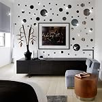 DIY Wall Decals Acrylic Mirror Sticker Set 60 Pcs, Circle Mirror Wall Stickers for Living Room Bedroom Decor (Black)