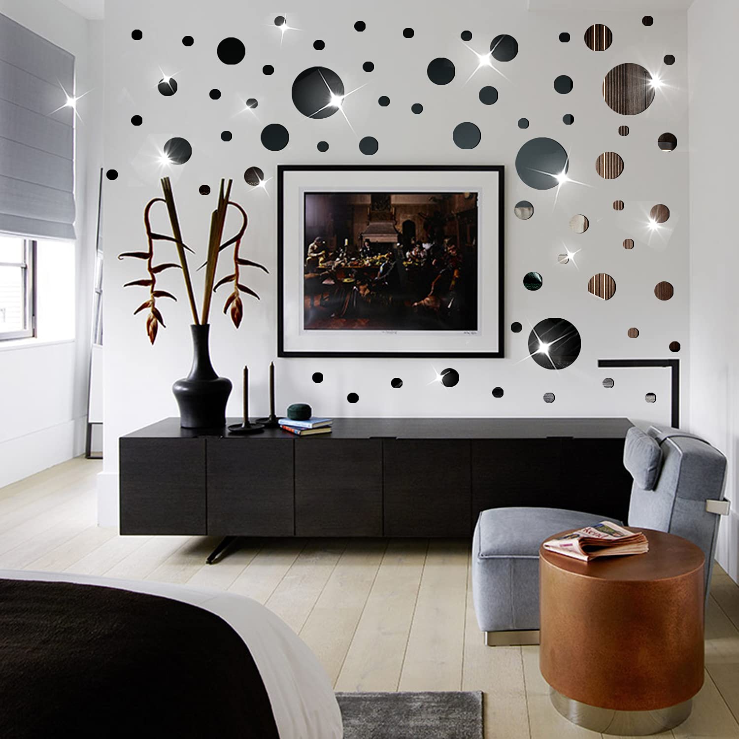 60 Pcs Acrylic Mirror Wall Stickers - DIY Circle Decals For Living Room And Bedroom Decor