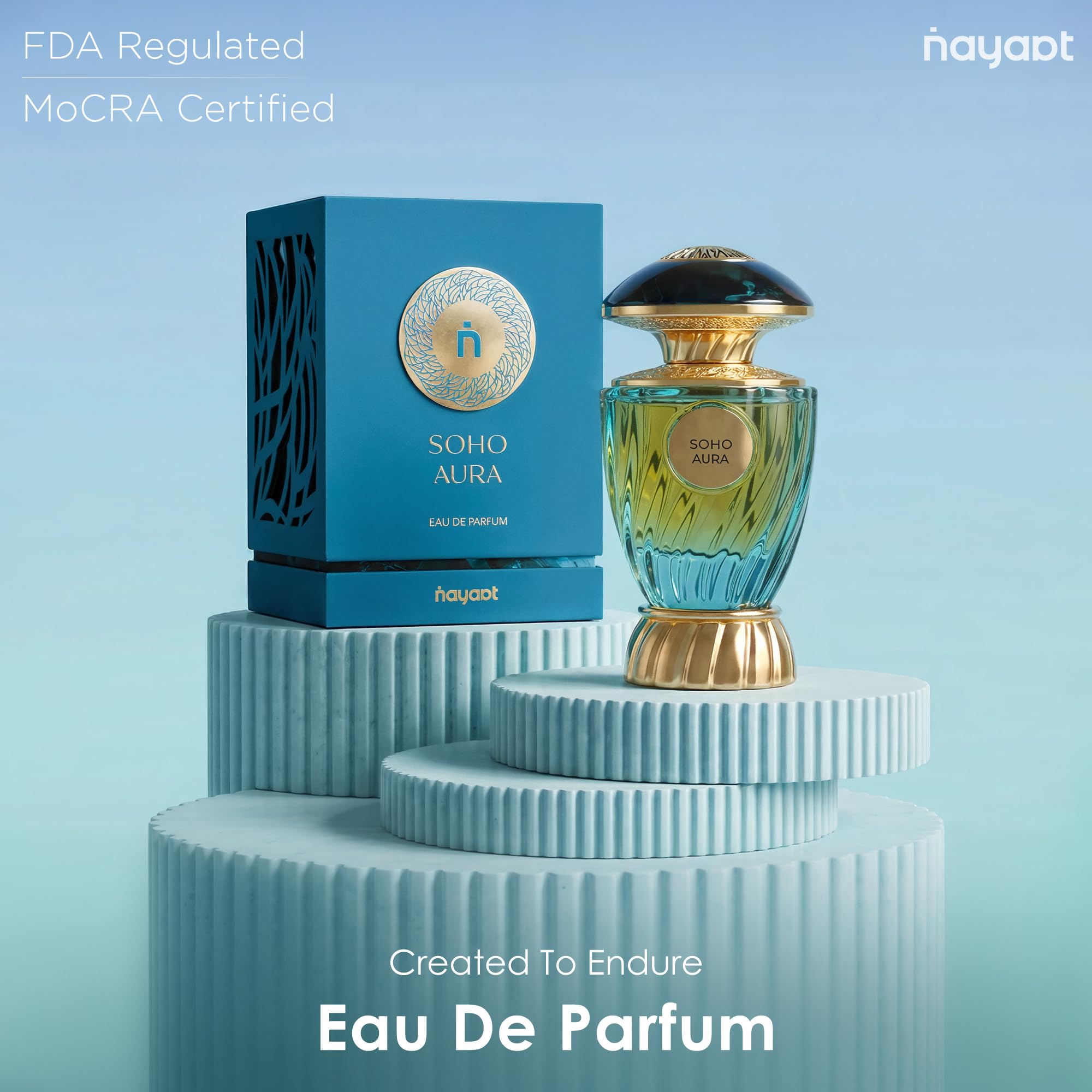 Orientica Nayaat Soho Aura Eau de Parfum 100 ml – Profumo Arabo da Donna con Note Fruttate, Floreali e Dolci, Calendula, Mandarino, Litchi, Gelsomino, Mughetto, Praliné, Muschio, Ambra Grigia e Pesca
