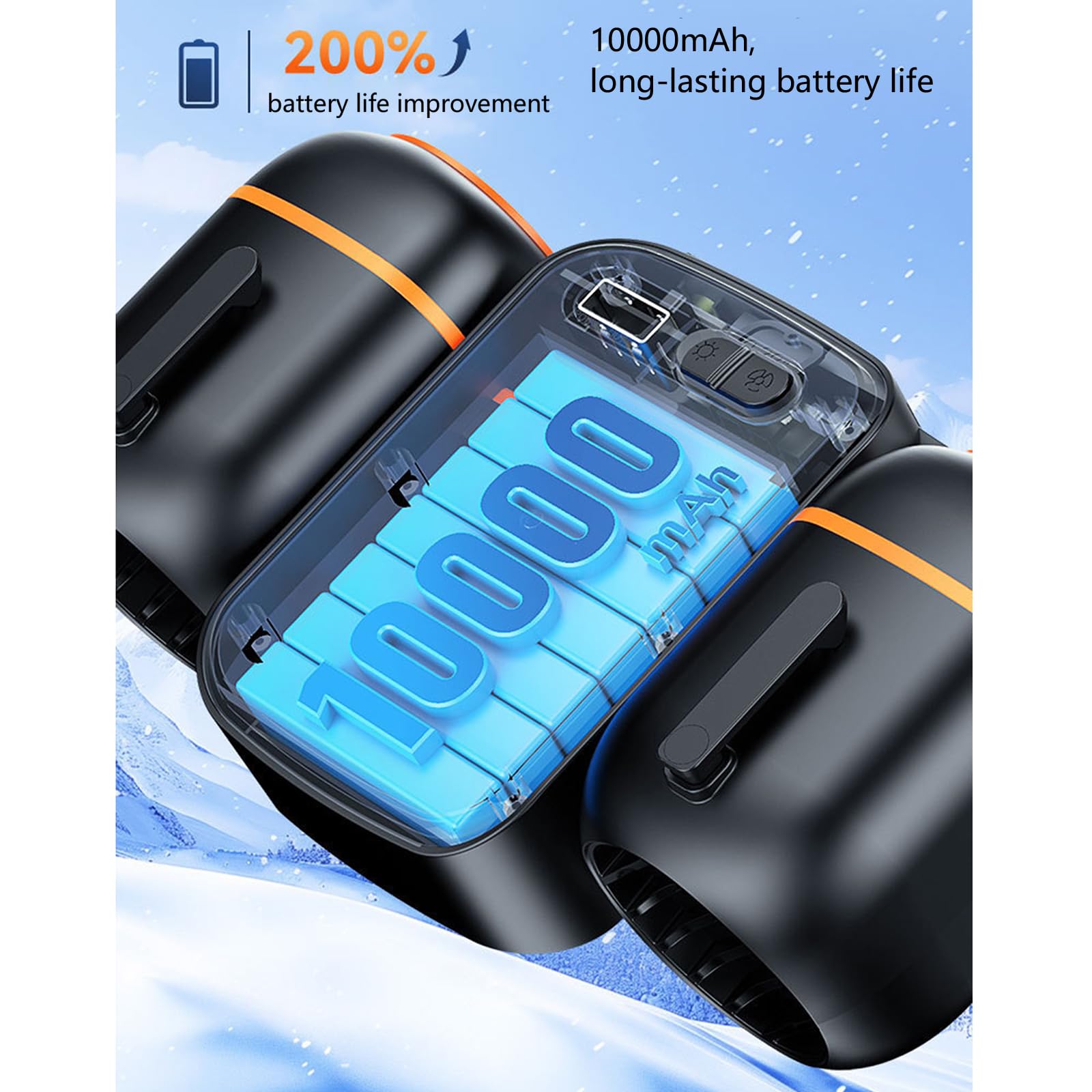Apparecchiatura multi direzionale a clip con batteria ricaricabile da 10000 mAh, ideale per palestra, jogging, pendolarismo, dispositivo di raffreddamento indossabile, alimentato tramite USB