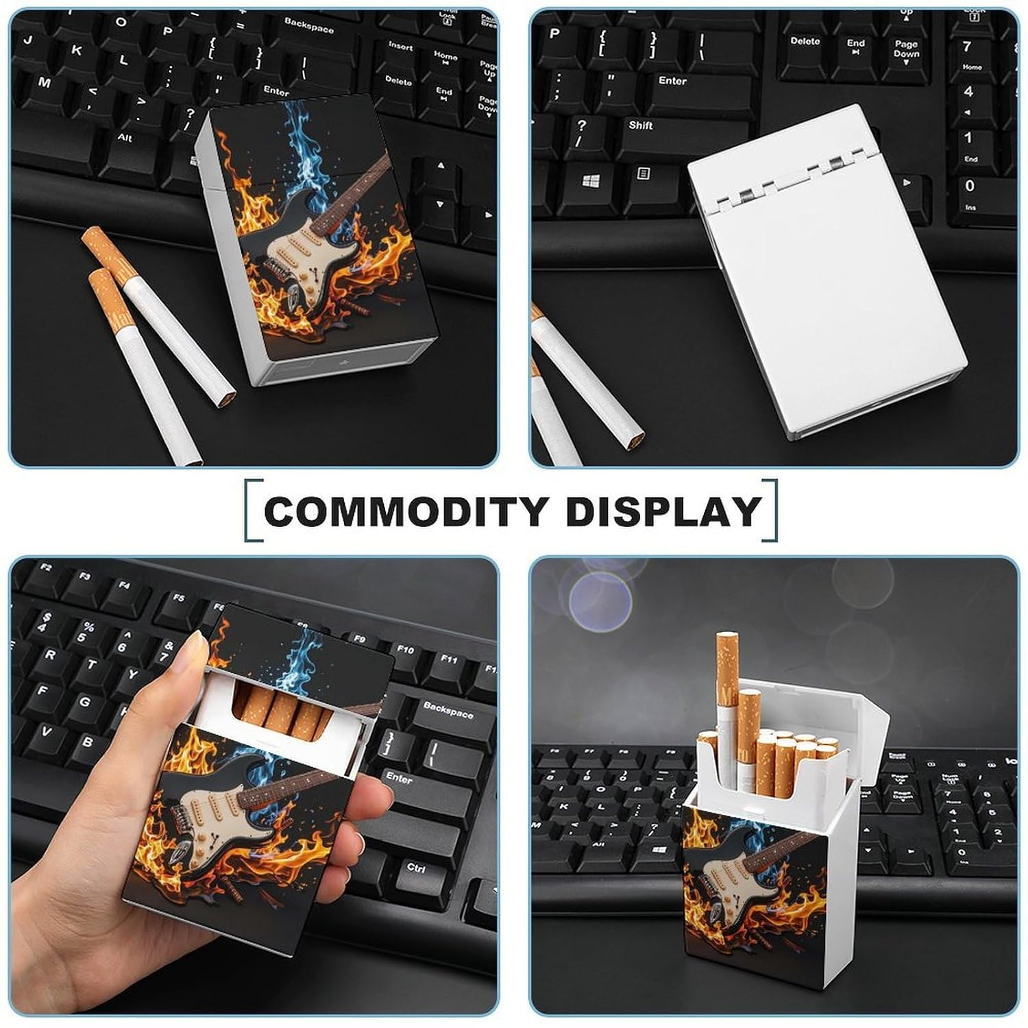 Electric Guitar Music Cigarette Case Hard Plastic Flip-Top Slim Pocket-Size Cigarette Holder for 18-20 King Size Cigarettes Crush-Proof Cig Case Reusable Smoking Accessories for Men Women image 5