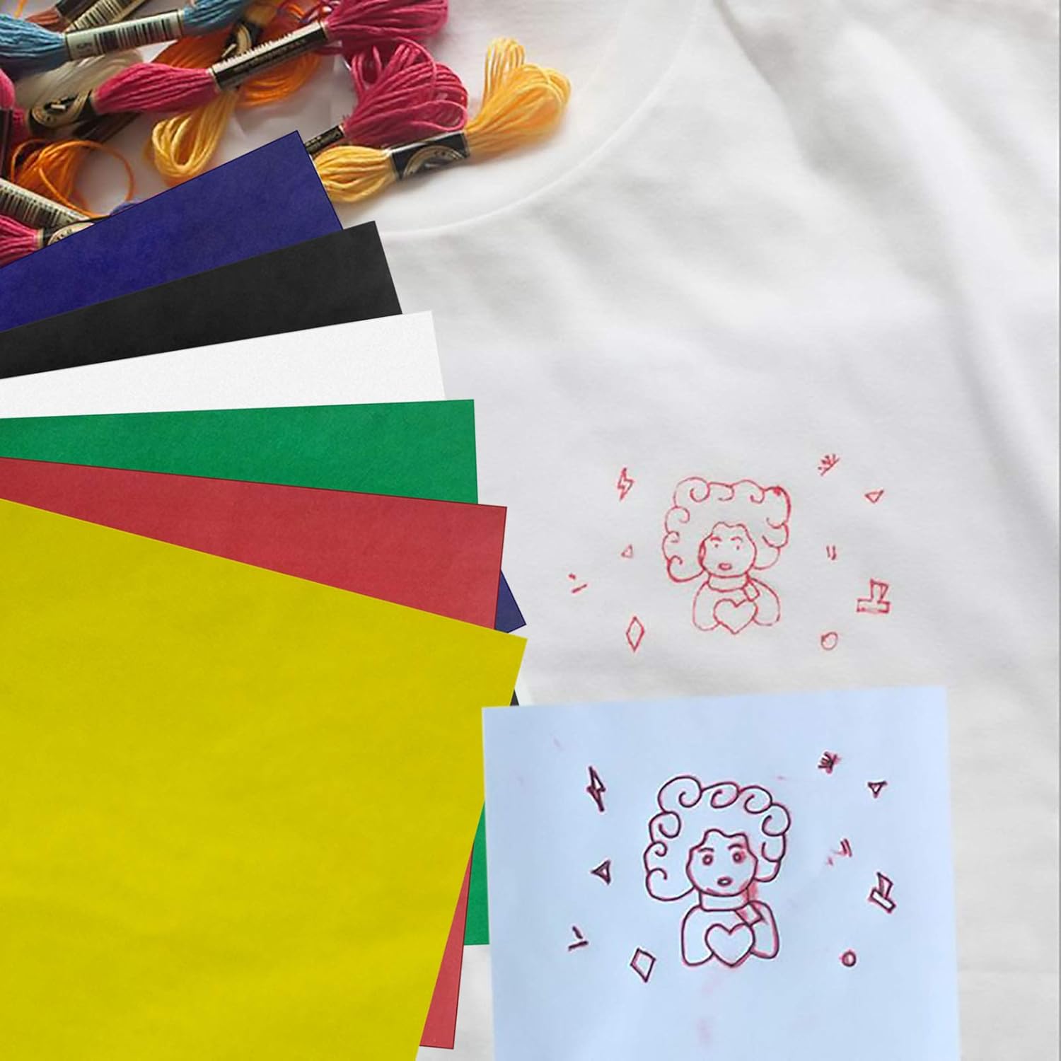 120 pcs Transfer Paper Carbon Tracing Paper Carbon Water-Soluble Transfer Paper for Transfer Pattern on Fabric,Wood,Cross Stitch Cloth,Paper, Hand Painting with 5 pcs Embossing Stylus(A4,6 Color)