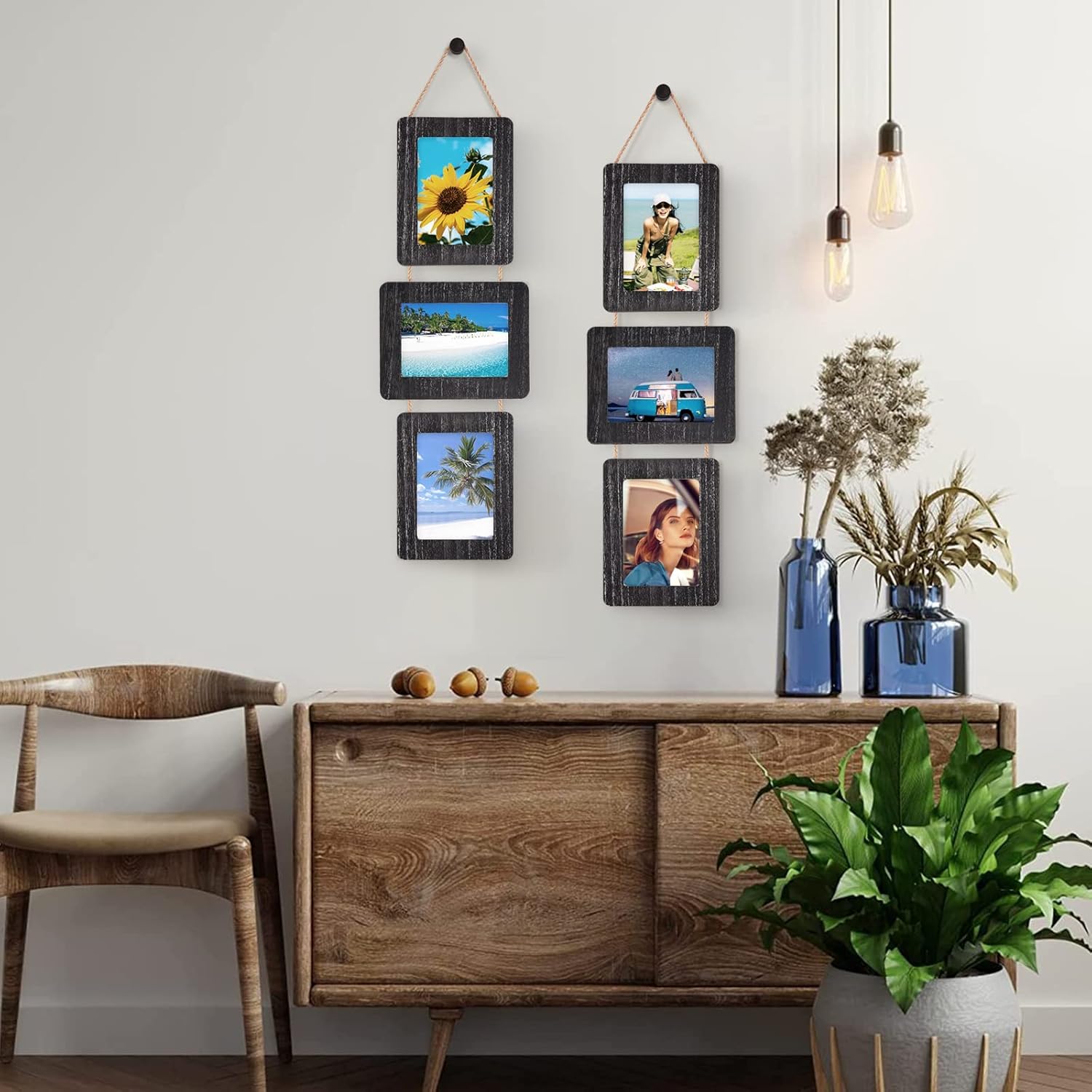 5x7 Picture Frames Rustic Wood Hanging Picture Frames 3 Opening Photo Frame Display 4"x6" Pictures with Mat or 5"x7" Without Mat, Weathered Black