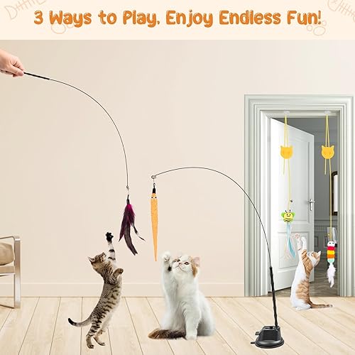 Miniatura 2 de Depets Juguete de varita para gatos, 15 piezas interactivas de plumas de gato para jugar y hacer ejercicio en interiores, 2 modos de juego, varita
