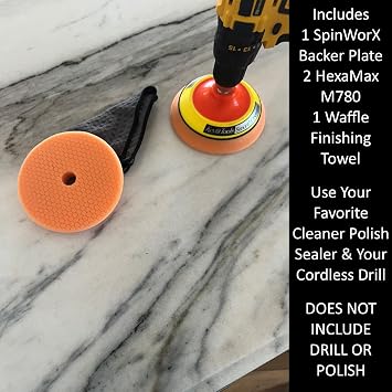 Keyfit Tools SmoothOperator PROFESSIONAL Drill Powered Granite Stone Quartz Marble Countertop Cleaner Polisher Sealer ~HexaMax M780 Proprietary Non Abrasive Cleaning/Polishing/Sealing Compound