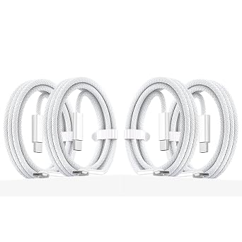 4 Pack USB C to USB C Braided Charging Cable 3ft 20W, Anti-Tangling,USB C Cable for Apple, Fast Charger Cord Compatible for iPhone 15/15 Pro/15 Pro Max/15 Plus,iPad Pro, White