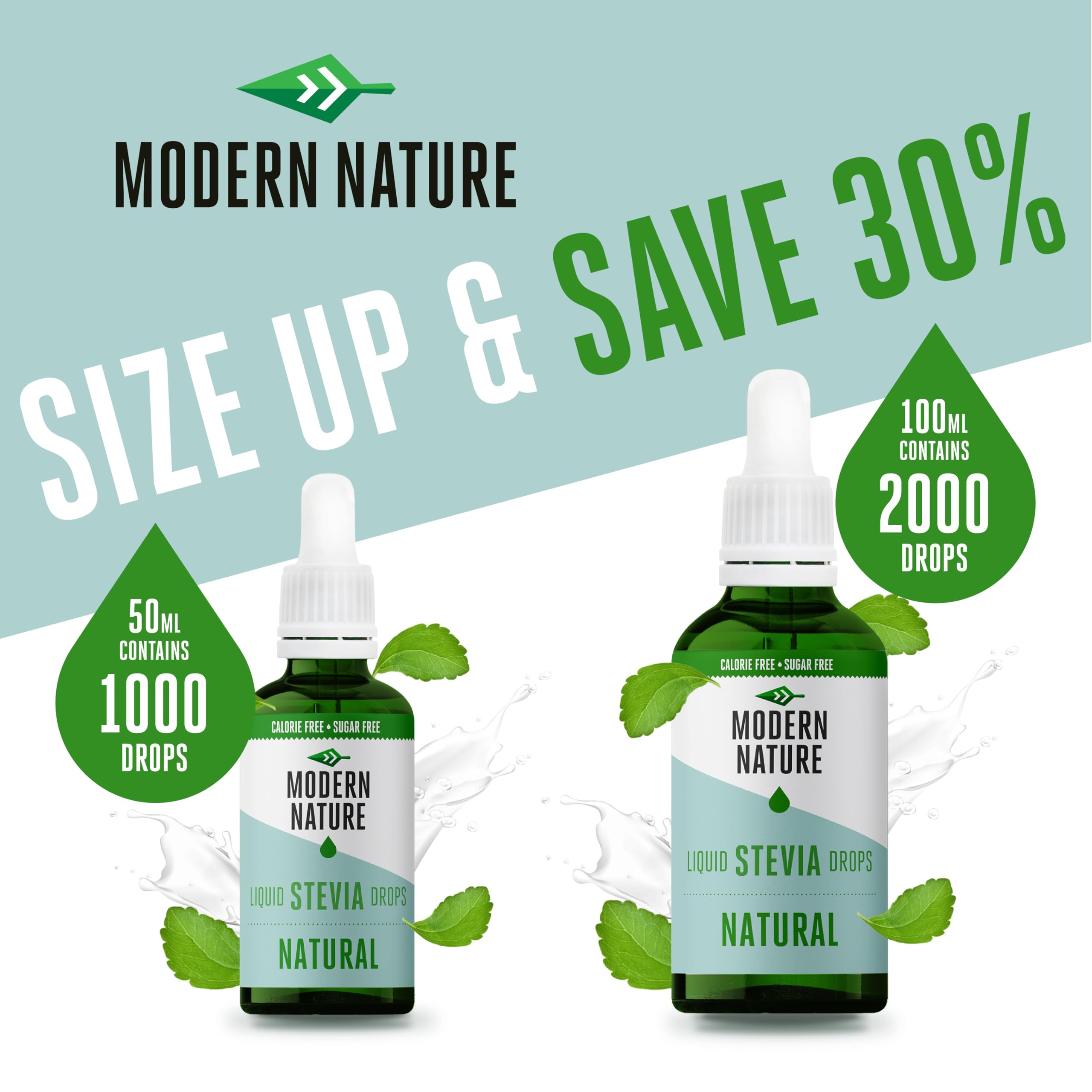 Czysta stewia w płynie słodzik Modern Nature - naturalny – Bez dodatków smakowych - krople 50 ml - zero kalorii i bez cukru (Naturalny, 50ml)