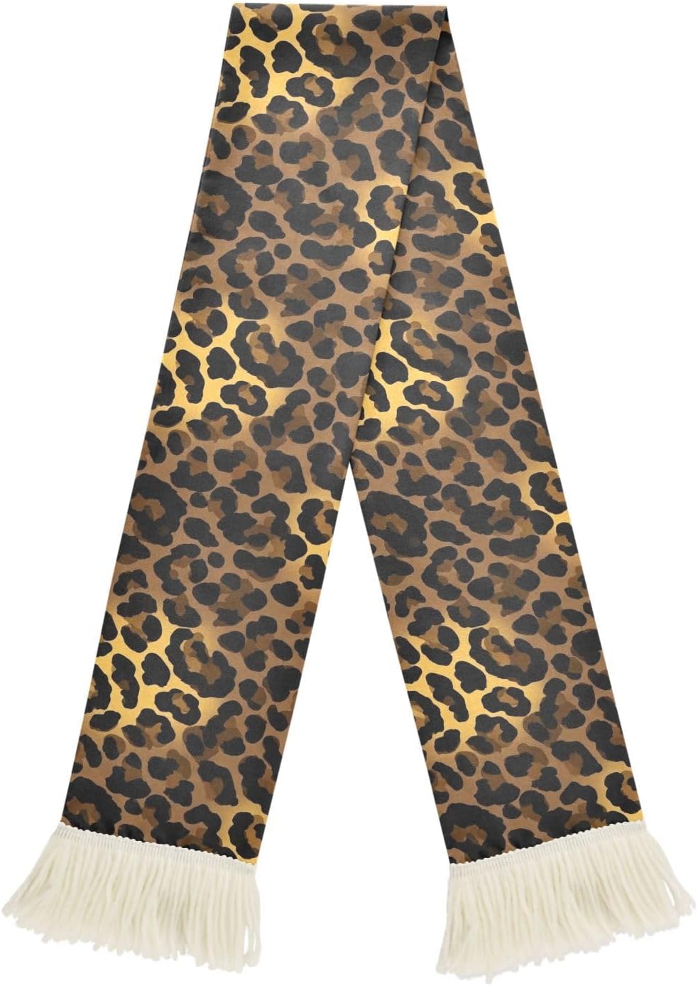 CHIFIGNO Leopard Black Brown Sports Fan Scarves for Games, Soccer Scarf with Fringe, Soft & Quick Dry Polyester for Sweat Wiping and Cheering