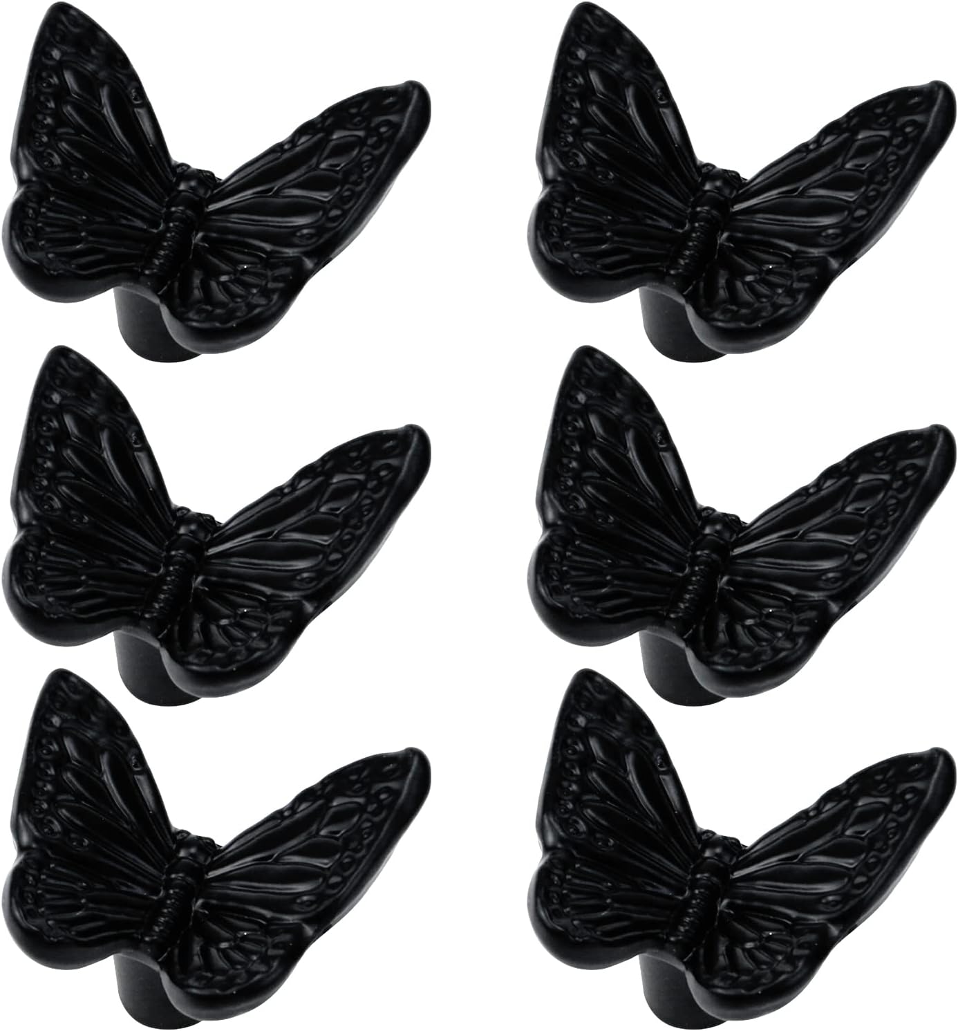 Antrader 6Pcs Decorative Drawer Knob,Antique Butterfly Shape Cabinet Knob and Pull Handle,1.42" x 1.18" Single Hole (Black)