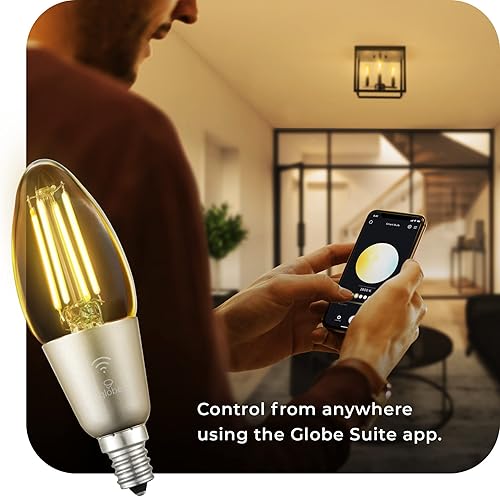 Miniatura 2 de GLOBE Bombilla LED eléctrica inteligente Wi-Fi de 4.5 W (equivalente a 40 W) de filamento recto, blanco transparente, no requiere concentrador,
