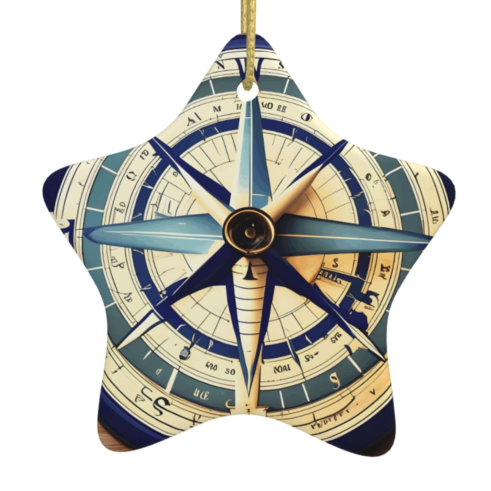 Maritime Sailboat Compass Print Christmas Ornaments, Ceramic Hanging Ornament, Round Shape Decorations