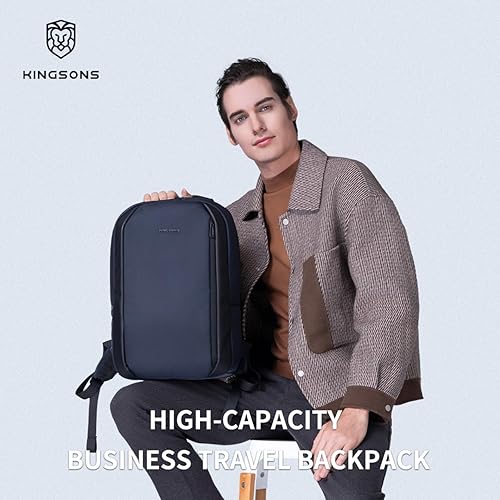 Miniatura 8 de Kingsons Mochila con compartimento para laptop de 15.6 pulgadas para hombre, impermeable, delgada, duradera, mochila de negocios para trabajo,