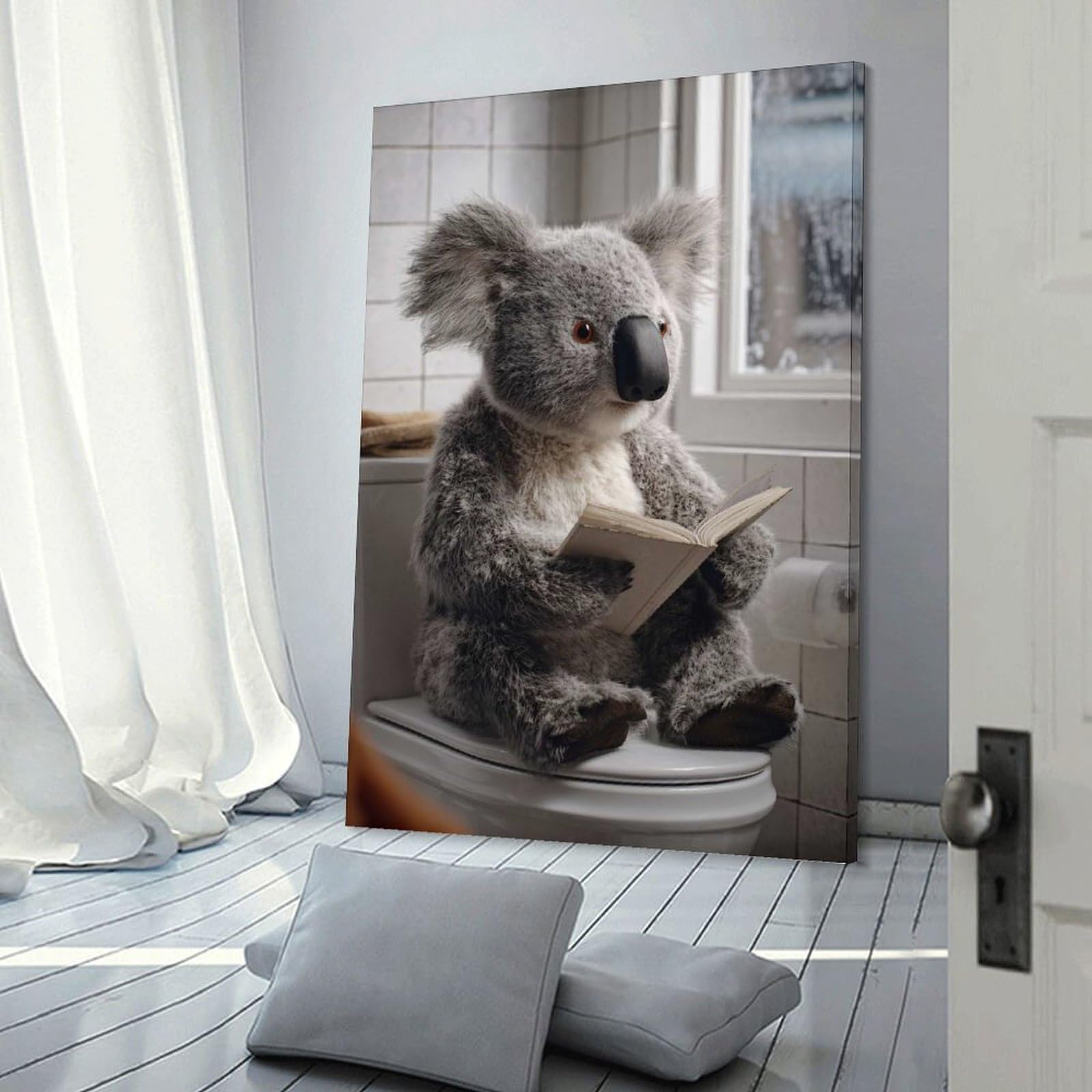 Junmoney Koala Reading on Toilet Wall Picture Print 16x24inch(40x60cm), for Home Walls, Creative Rooms Or Shared Spaces, Stylish Home Artwork for Focal Walls