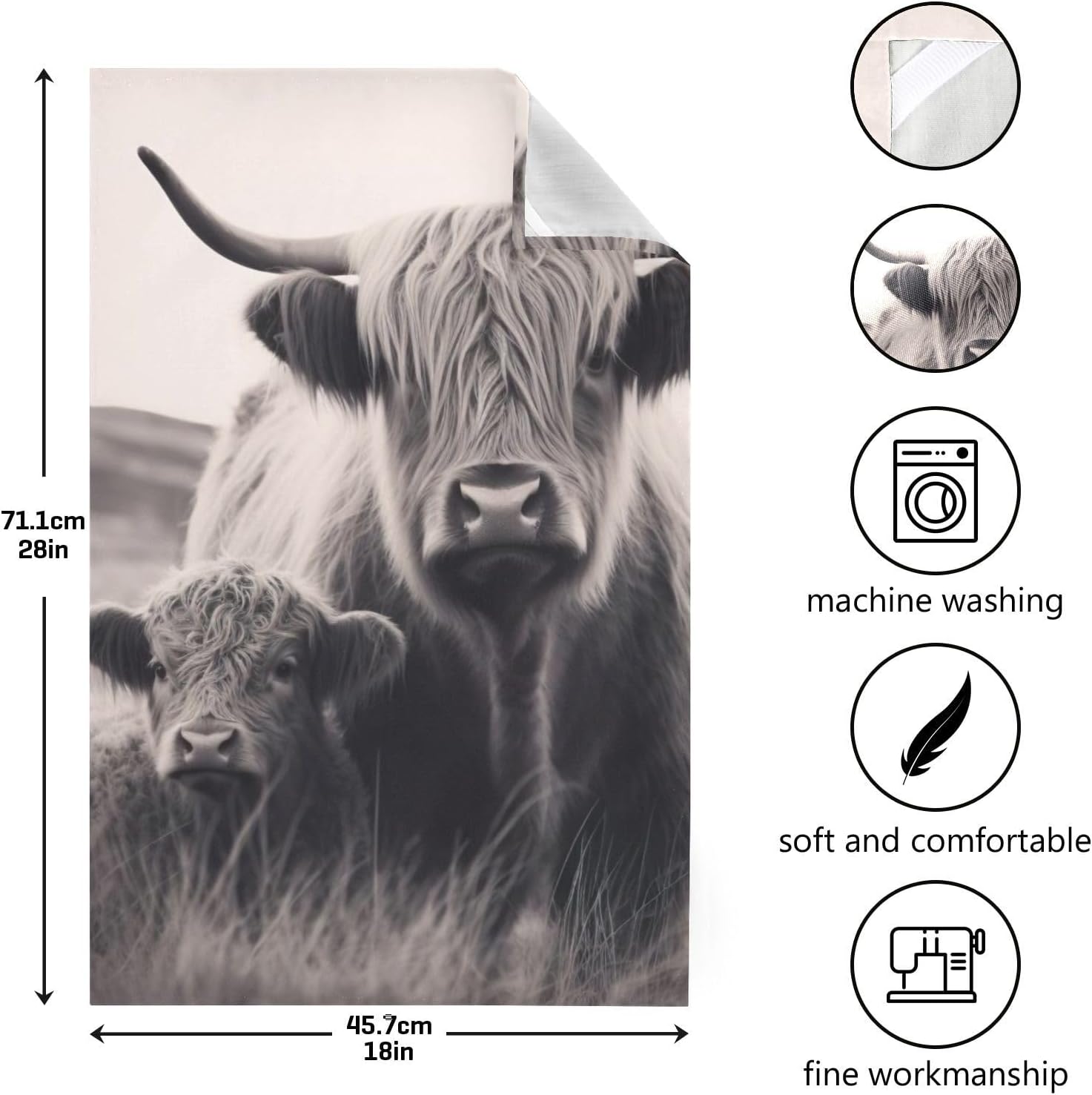 Highland Cattle Kitchen Towels, 18 x 28 Inch Super Soft and Absorbent Dish Cloths for Washing Dishes, 6 Pack Reusable Multi-Purpose Microfiber Hand Towels for Kitchen