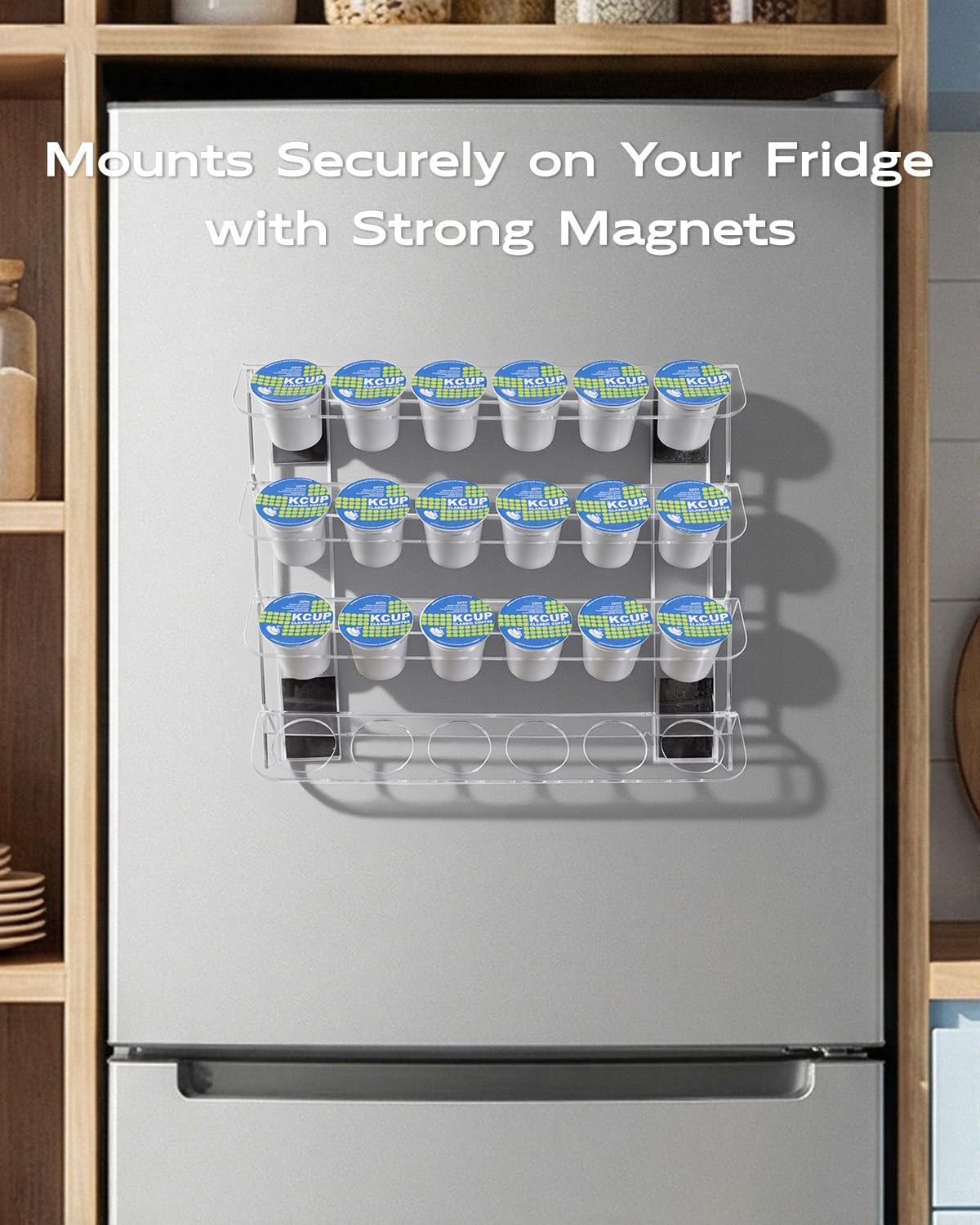 K Cup Holder for Fridge, Magnetic Coffee Pod Organizer Holds 24 K Cups, Detachable Acrylic K Cup Organizer with Strong Magnets, Space-Saving Coffee Pod Holder for Kitchen