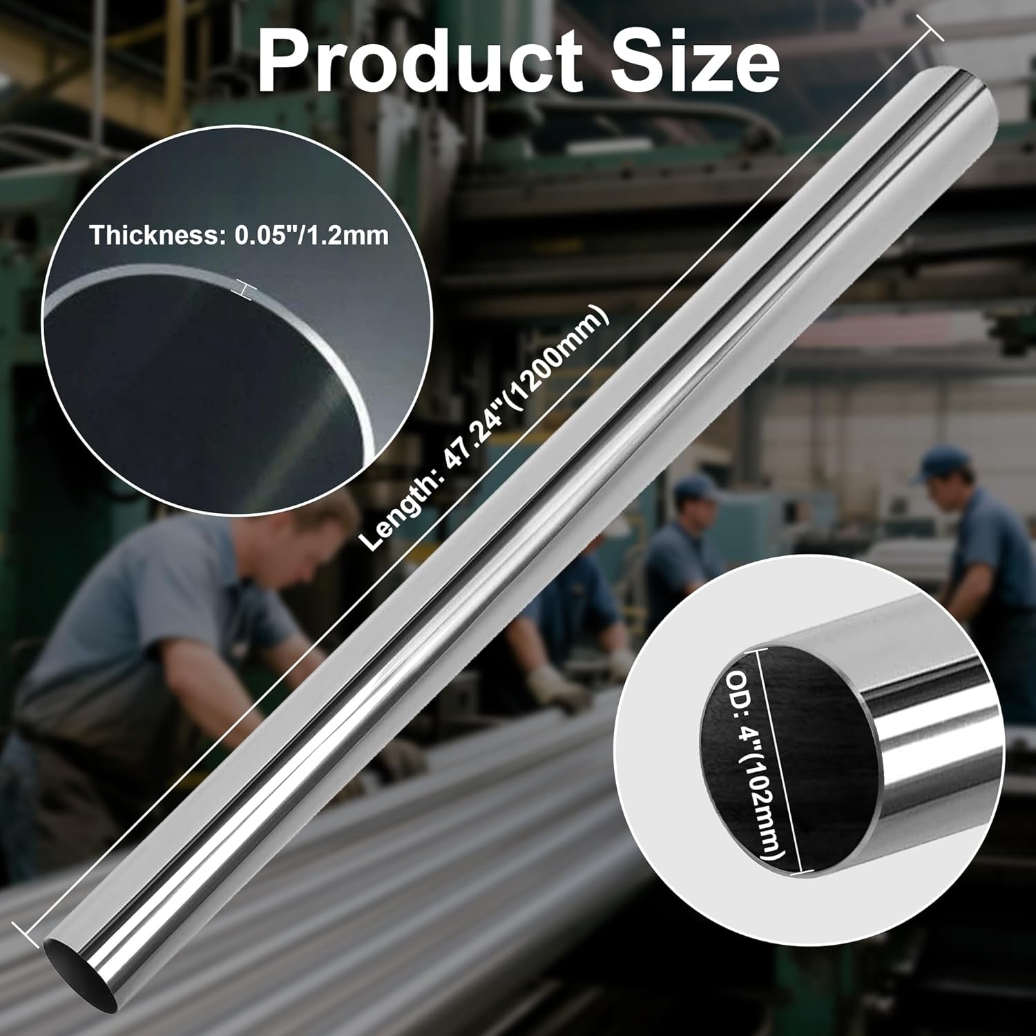 4 Inch Exhaust Straight Pipe Stainless Steel T304 Tube Pipe 47.24 Inch Long, 4" OD x 47.24" Length DIY Custom Mandrel Straight Exhaust Tubing, Automotive Universal Fit-2 Pack