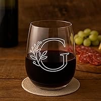 Vista 10 de On The Rox Drinks Regalos con monograma para mujeres y hombres – Letra A-Z inicial grabada monograma sin tallo, copa de vino – Regalos de vino