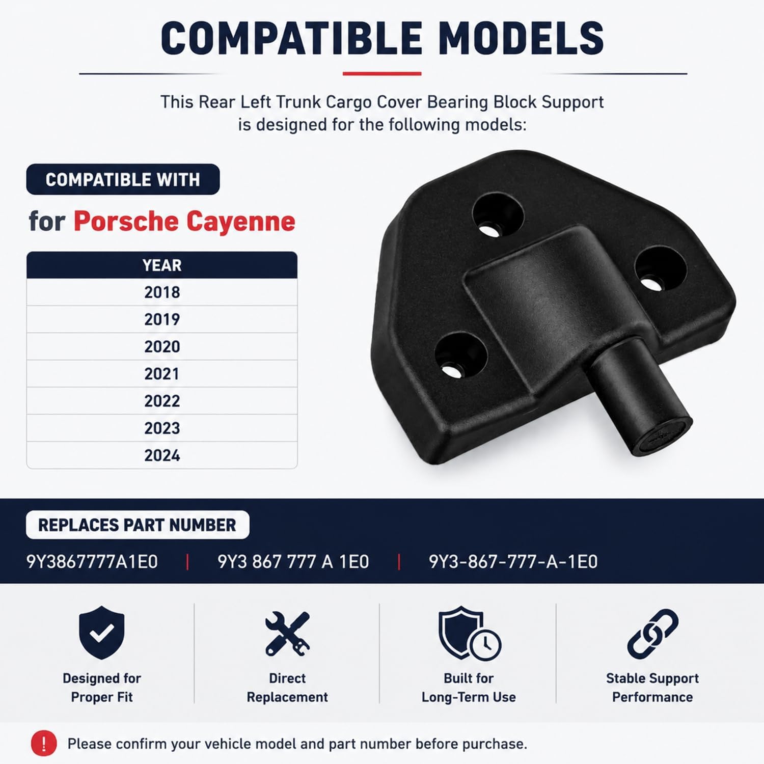 Rear Left Trunk Cargo Cover Bracket for Porsche Cayenne 2018-2024 9Y3867777A1E0 9Y3 867 777 A 1E0 9Y3-867-777-A-1E0 Cargo Cover Support Bearing Block Replacement Part