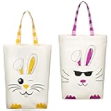 Weewooday 2 Pcs Easter Tote Bags for Kids Easter Canvas Gift Bags Bunny Ears Basket for Boys Girls