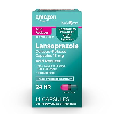 Amazon Basic Care Lansoprazole Delayed Release Capsules, 15 mg, Acid Reducer, Heartburn Medicine, 14 Count