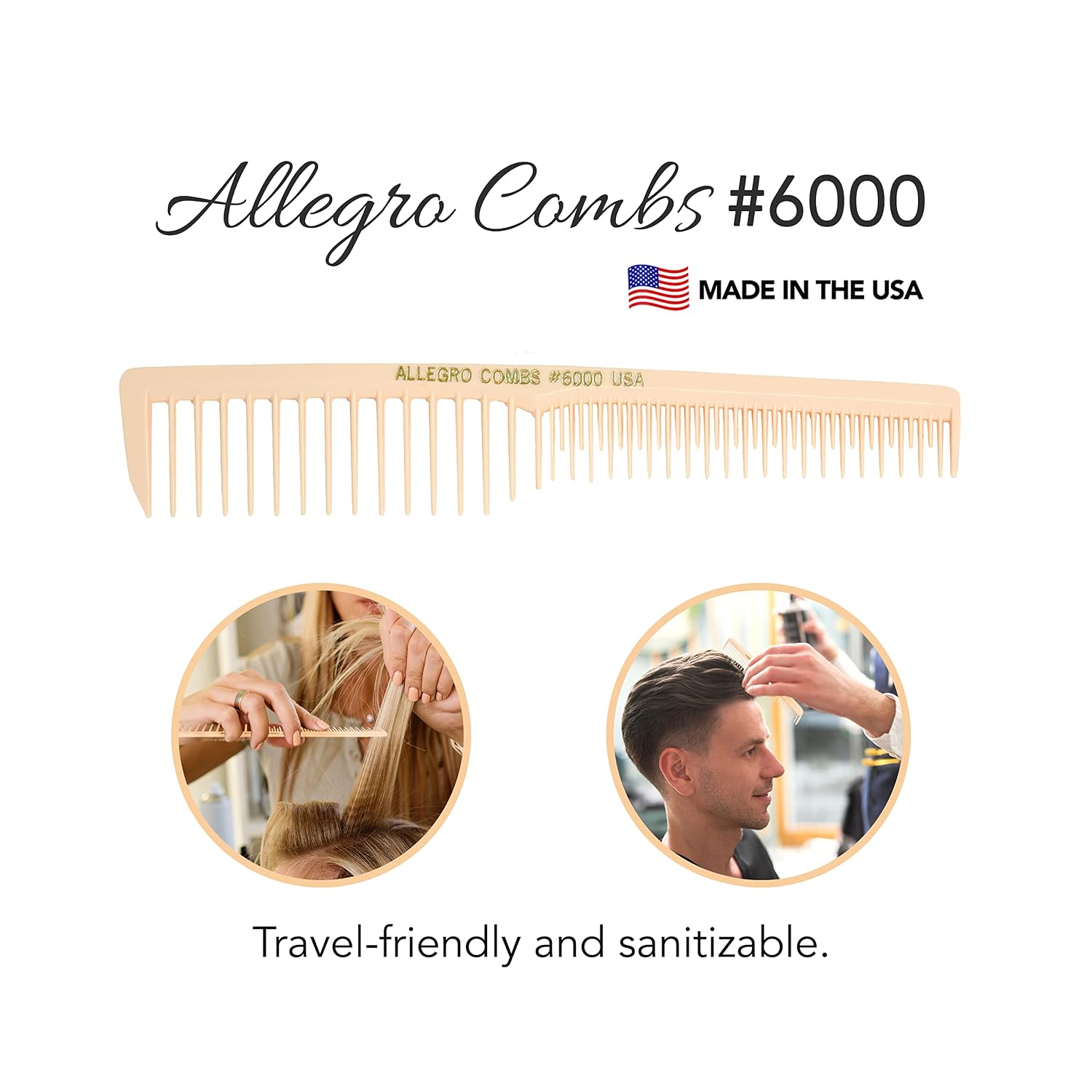 Allegro Combs 6000 Teasing Combs Lift Vent Hair Combs Space Tooth Wide Tooth Barber Stylist Curly Hair Parting 12 Pc. (New Light Peach)