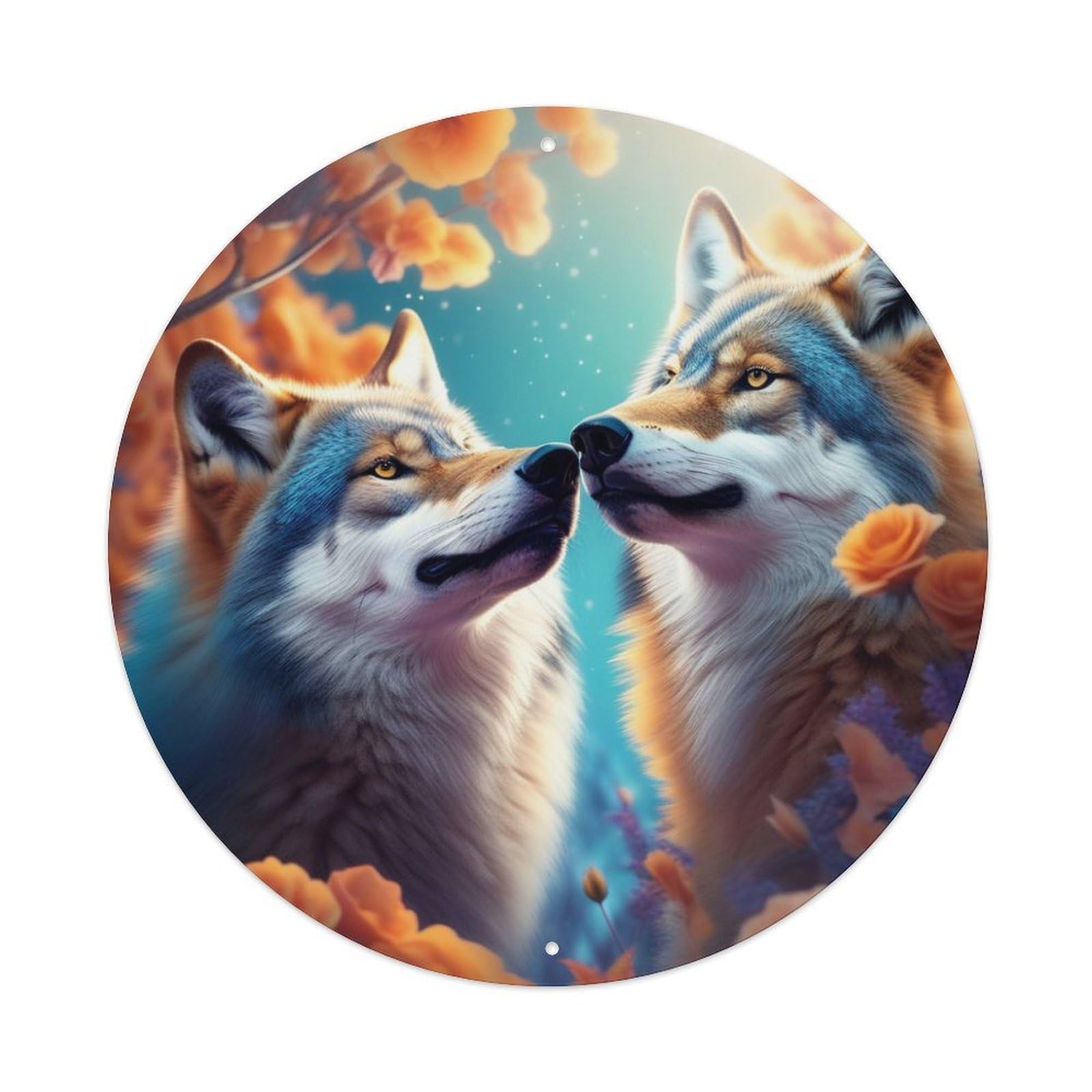 Animal Artwork Two Wolves Looking at The Sky Vintage Metal Tin Sign Plaque Wall Decor for Cafe, Club Bar, Office, Garden Metal Poster 8x8Inch