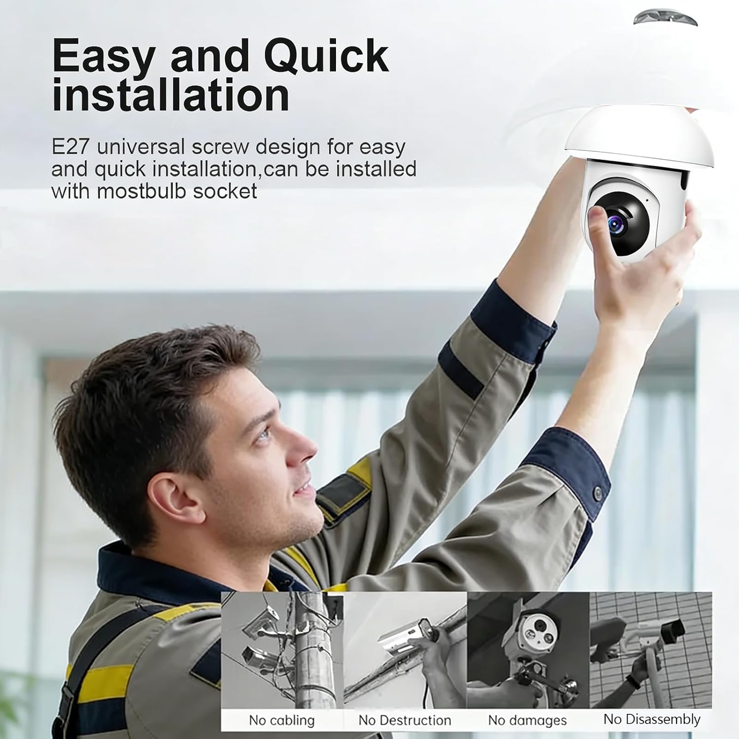 Light Bulb Camera 1080P Full-Color Night Vision, Motion Detection & Alarm Notifications Two-Way Audio, Alexa Compatibility & Cloud Storage Support Porch Lighting