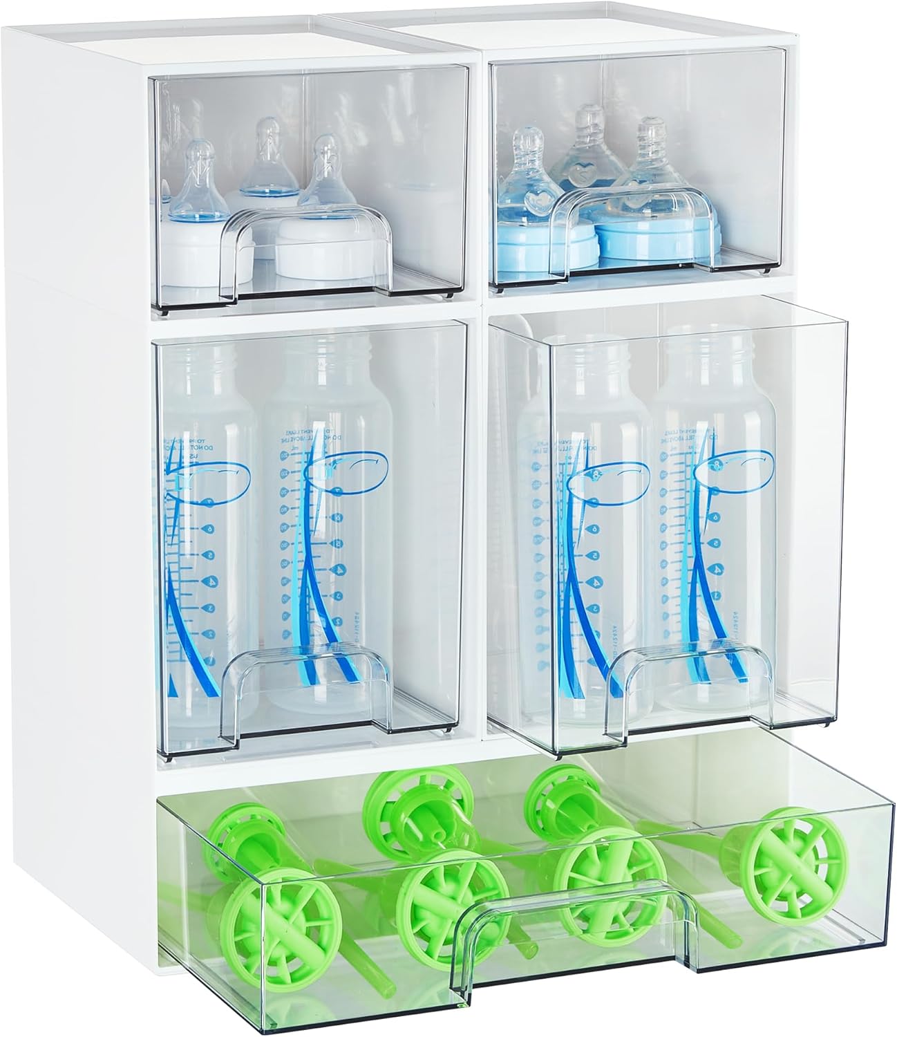 Vtopmart Stackable Storage Drawers Set of 5, Plastic Organizer Bins for Baby Bottle, Beauty Supplies Storage, Ideal for Kichen Countertop, Vanity, Bathroom, Cabinet, Pantry Organization,White