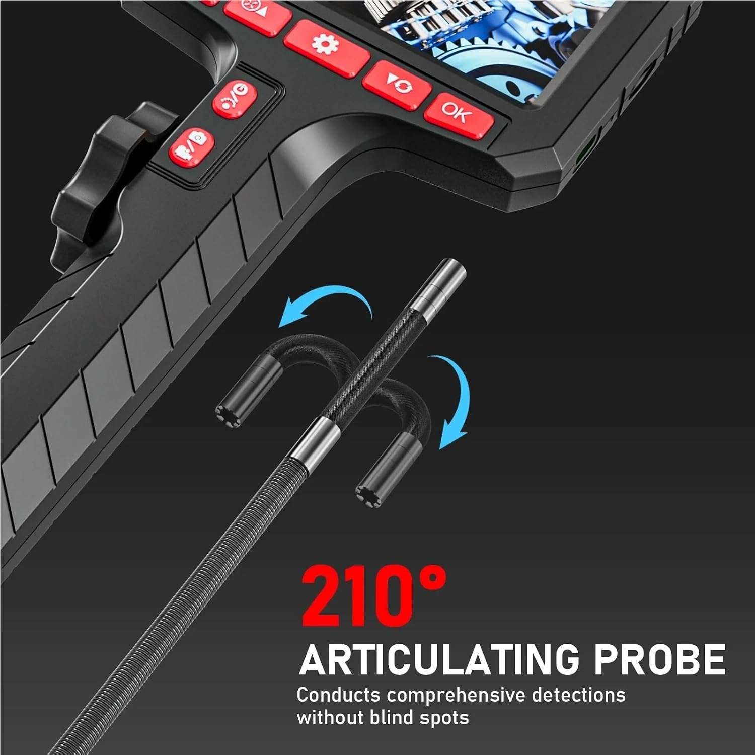 Articulating Borescope Camera with Light Two-Way Articulated Endoscope Inspection with 6.2mm Tiny Lens 5" 1080P Screen(3.9mm-2m Single)
