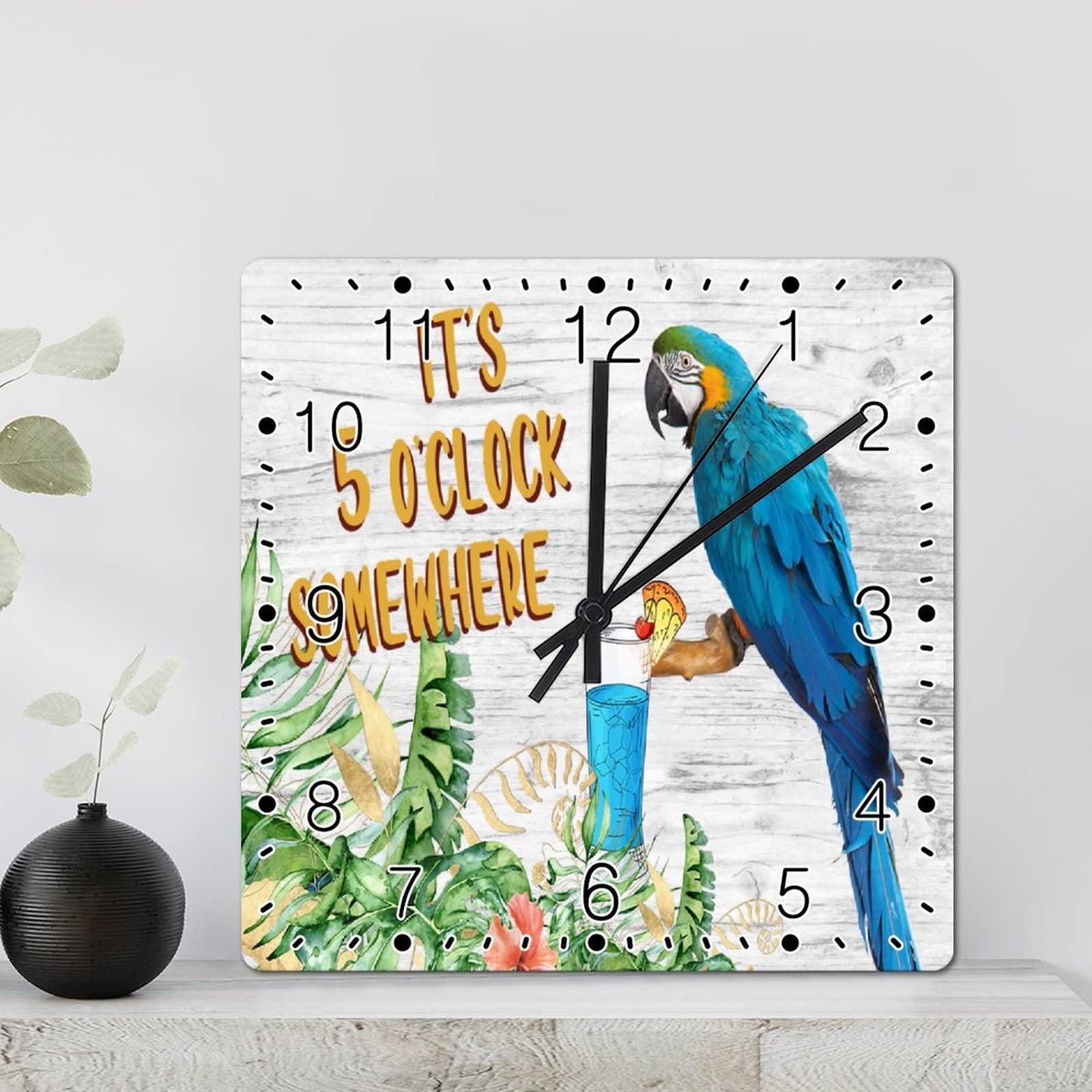 Horloge murale perroquet vintage déco salon colorée 30cm à piles
