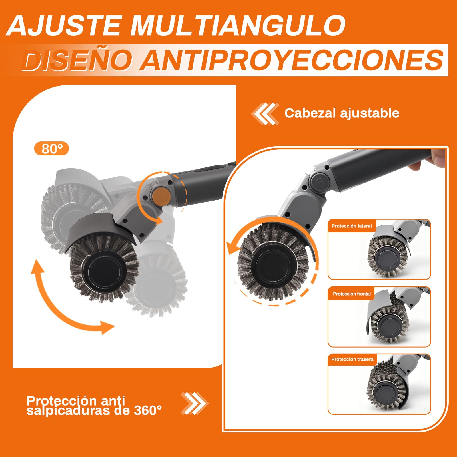 Cepillo Eléctrico para Barbacoa, Limpiador de Parrilla Inalámbrico 3 en 1 con 3 Velocidades y 180° Ajustable, 3 Cabezales Acero INOX Reforzados, 150Min Batería, Impermeable, Apto Lavavajillas