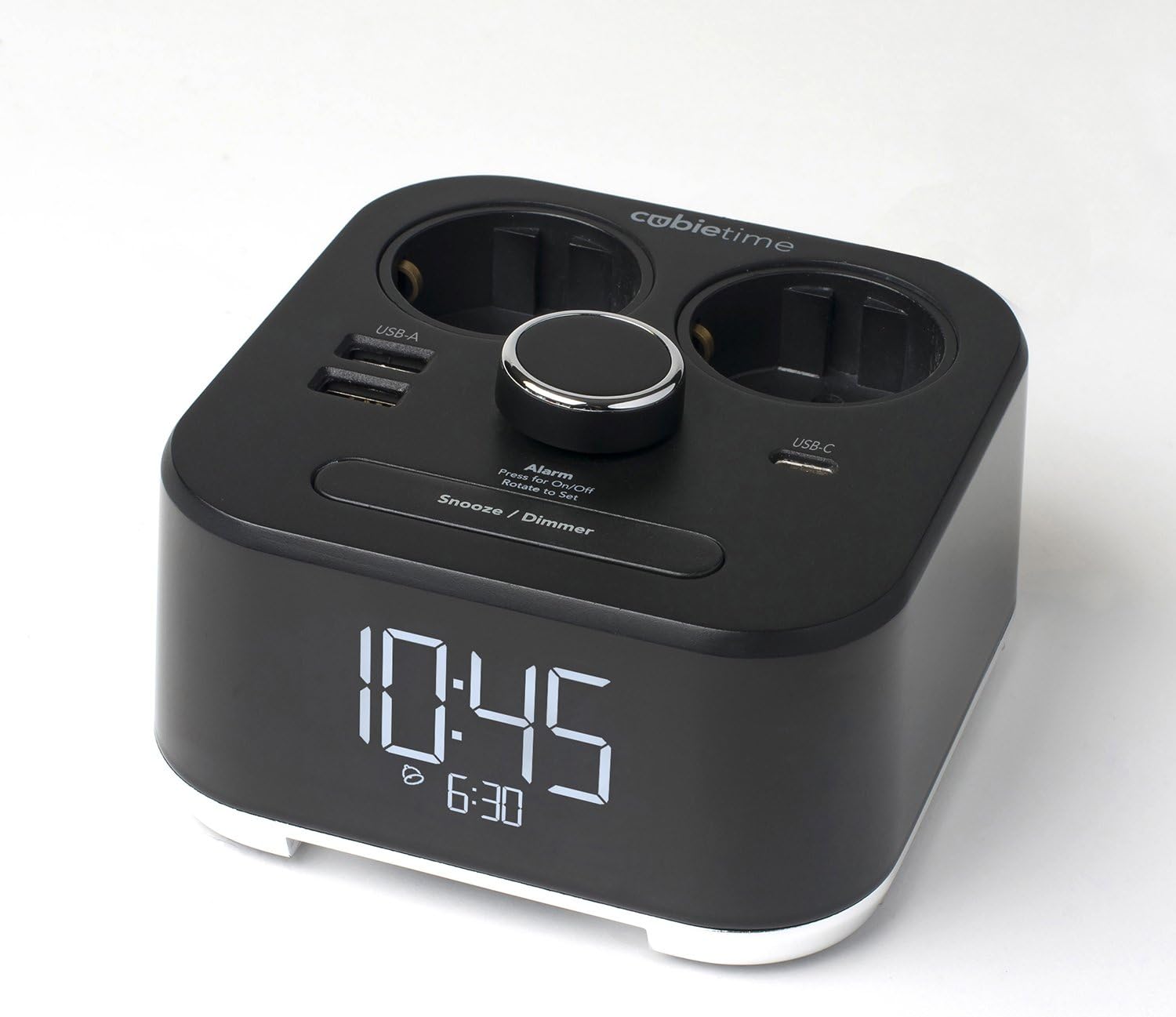 Brandstand | CubieTime UK | User Friendly & Convenient Alarm Clock Charger | 3 USB Ports | 2 Tamper Resistant Sockets | Safety Tested- Meets UL/CE Standards | UK Wall Plug