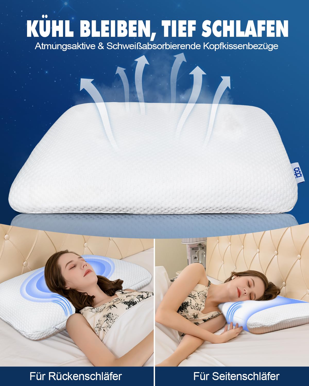 IDEA Memory Foam Kissen 2er-Set 40x60cm - Orthopädische Nackenstütze