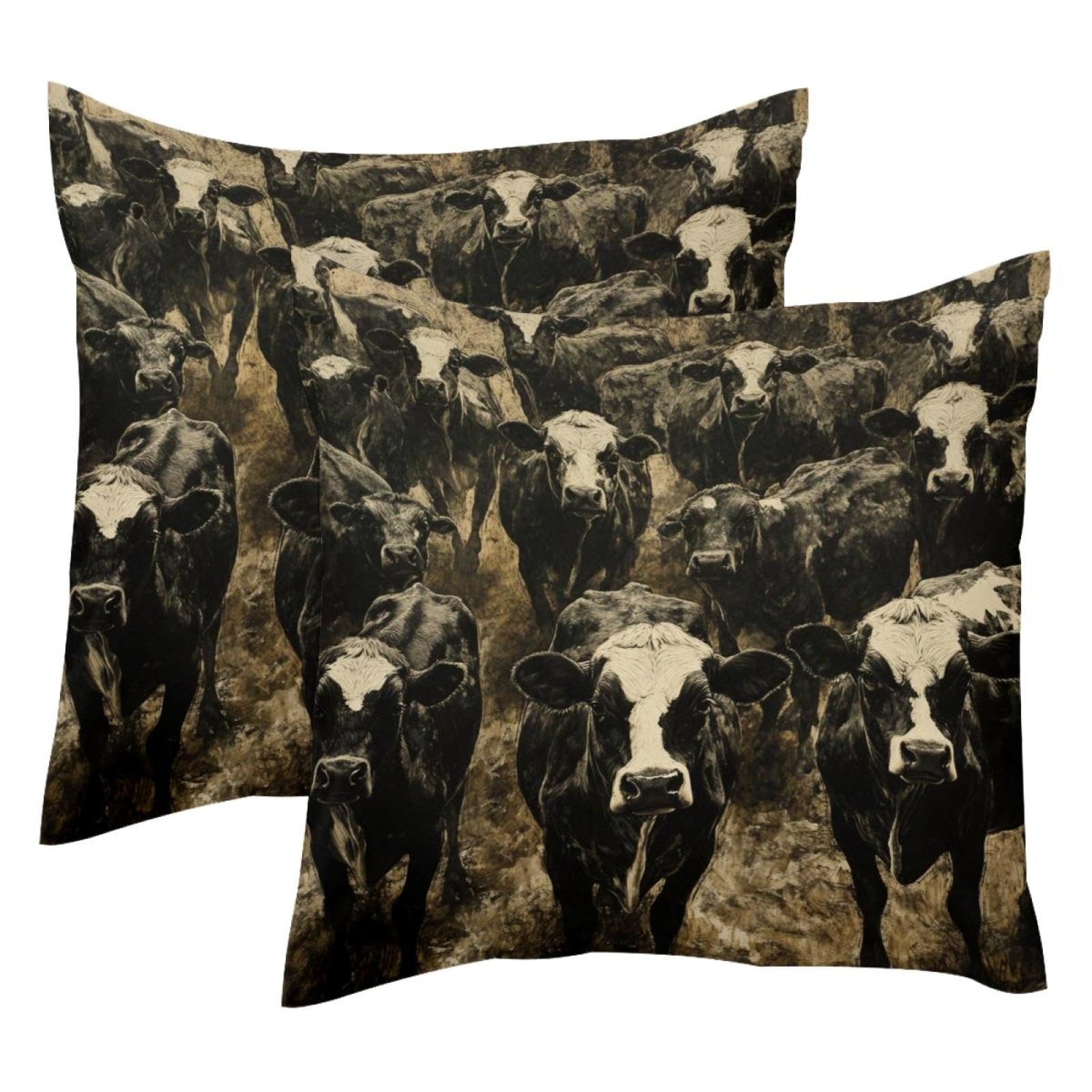 Housse de coussin en velours noir motif vache 50x50 cm lot de 2 pour décoration salon