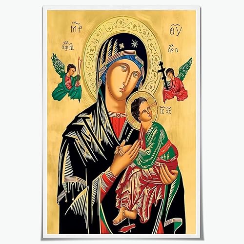 Póster de "Our Lady Of Perpetual Help", impresión retro, pintura, arte de pared, estético, sala de estar, cocina, decoración del hogar, fondo sin