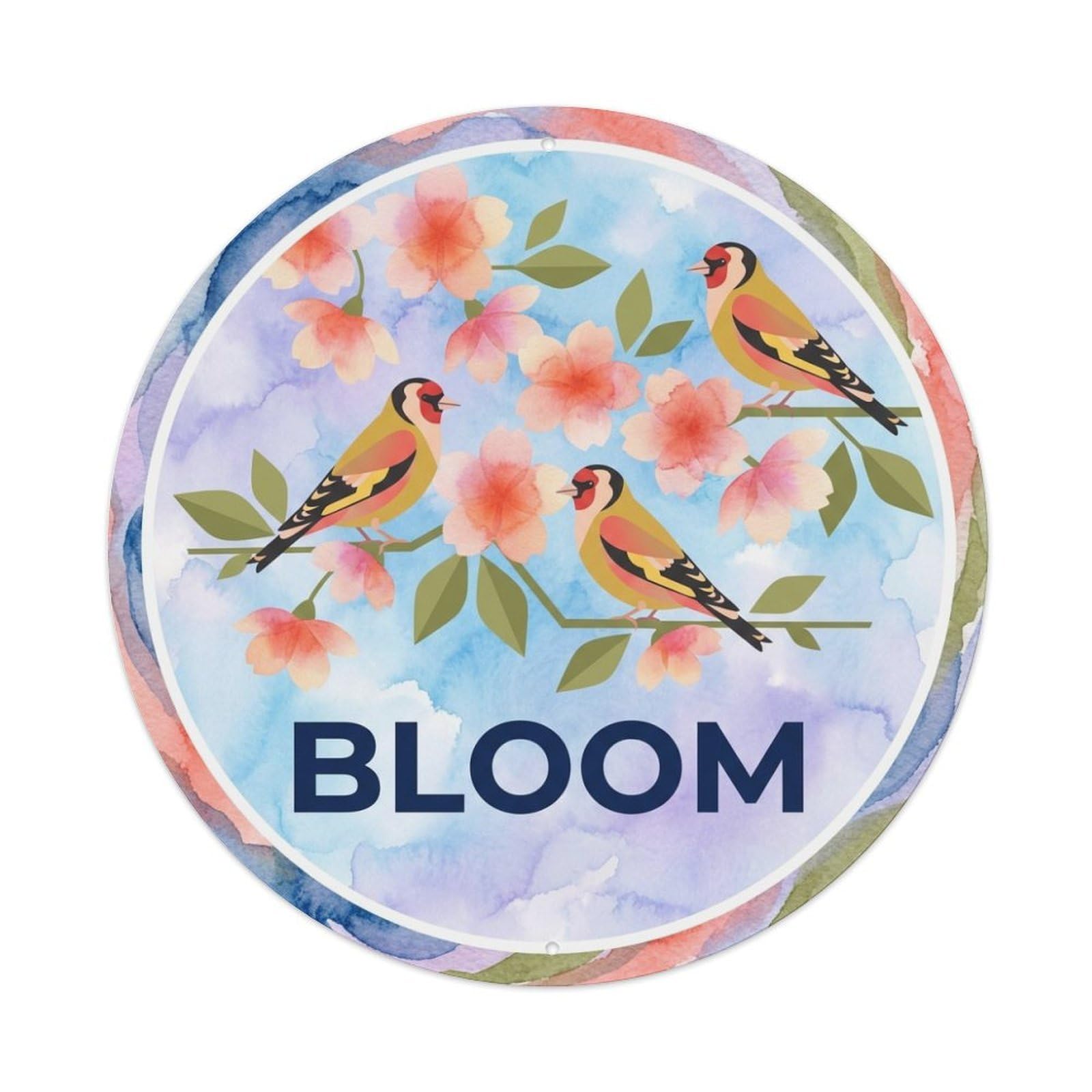 Cherry Blossom Bloom Watercolor Bird Slogan Metal Tin Sign