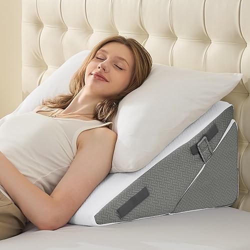 Miniatura 22 de Sasttie - Juego de almohadas en forma de cuña para después de la cirugía, 2 piezas de almohada en forma de cuña ajustable para cabecero con almohada