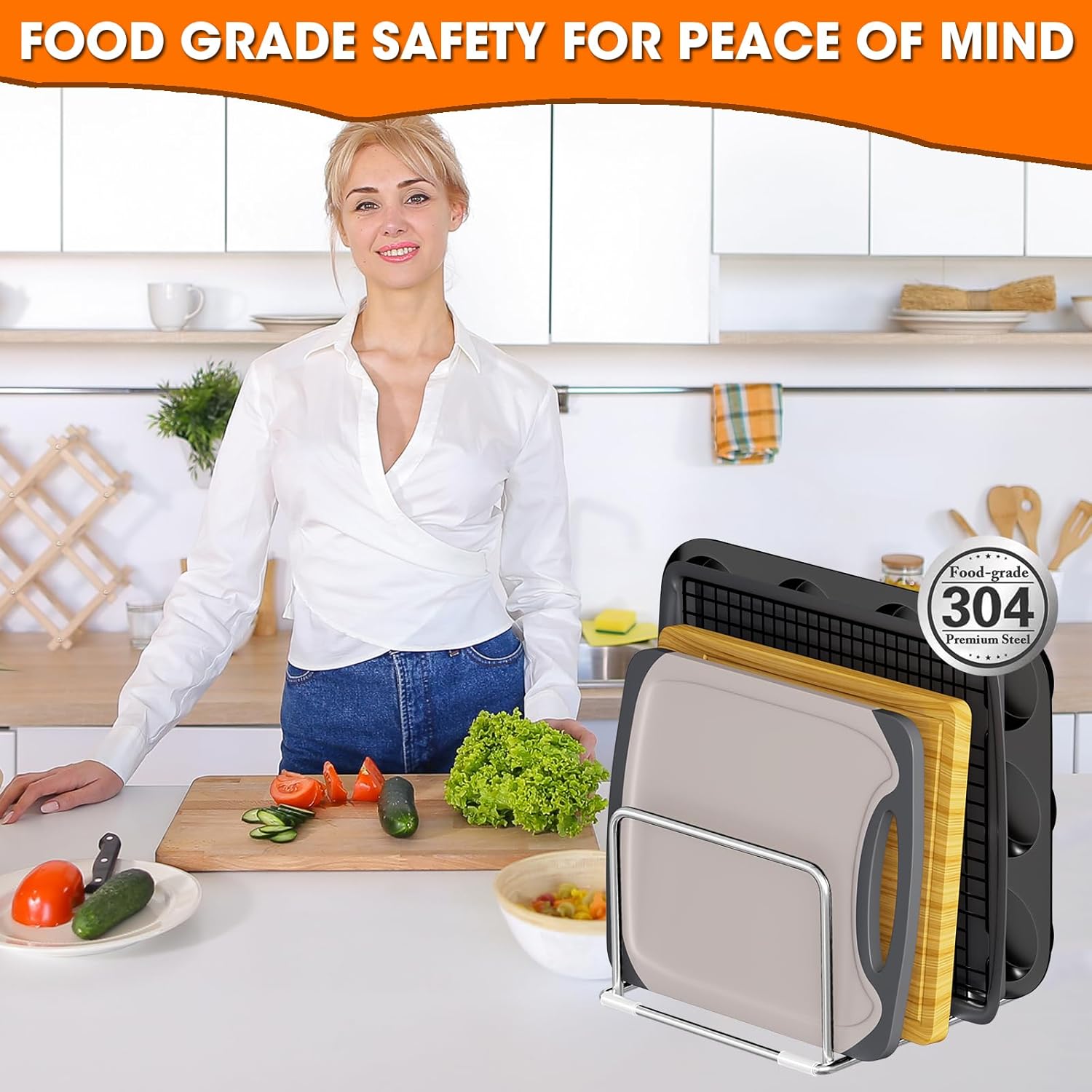 304 Stainless Steel Cutting Board Organizer Rack – Rustproof Compact 4-Slot Holder for Thin Cutting Boards and Plates – Premium Kitchen Storage Solution for Countertops and Cabinets - Image 9