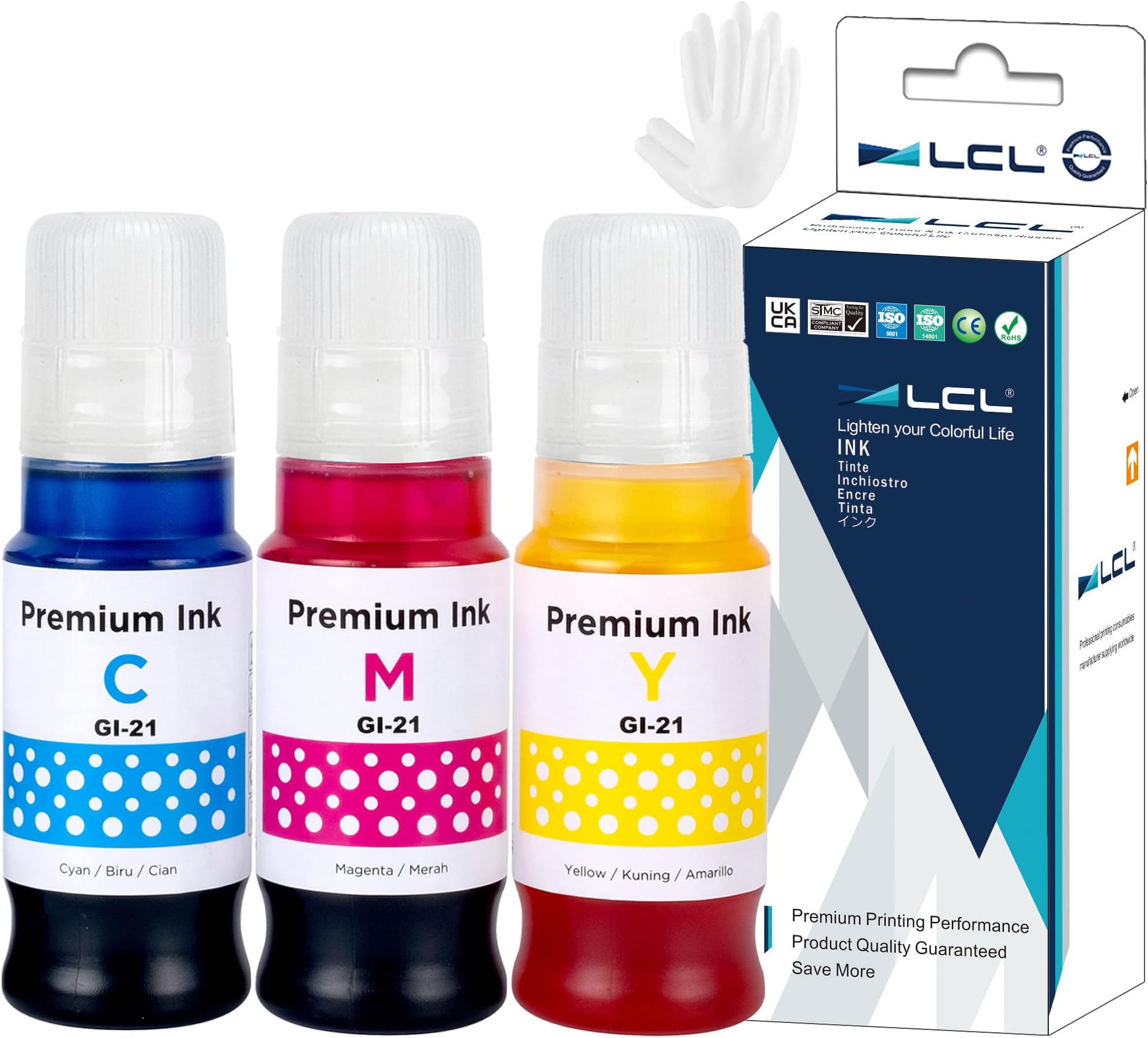 GI-21 G3260 G3270 Ink Bottles Replacement for Canon 21 GI-21 GI21 Ink Refill Bottles for Canon G3260 G3270 G2260 G1220 G1230 G2270 MegaTank Printers (3-Pack Cyan Magenta Yellow)