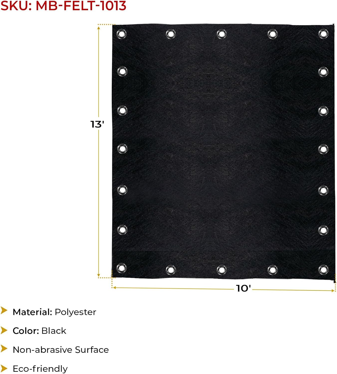 Mytee Products 10'x13' Black Pre Tarp Blanket with Grommets for Tarp & Cargo Load & Protection - Heavy Duty Textile Moving Blankets for Packing & Shipping Furniture - Non-Abrasive Surface