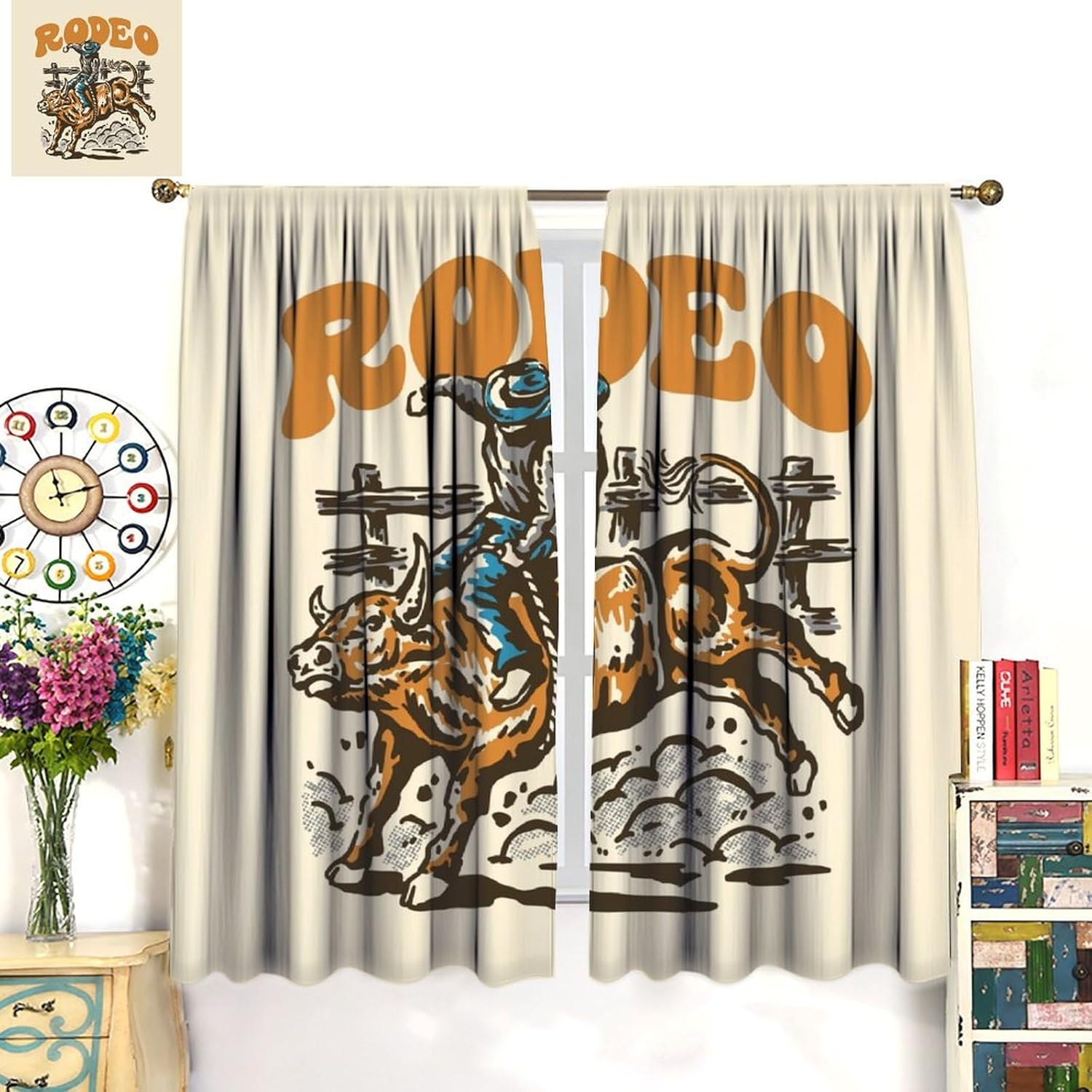 Western Cowboy Curtains Red Sun Cowboy Rodeo Blackout Print Rod Pocket Window Drapes for Bedroom Living Room 42x63in
