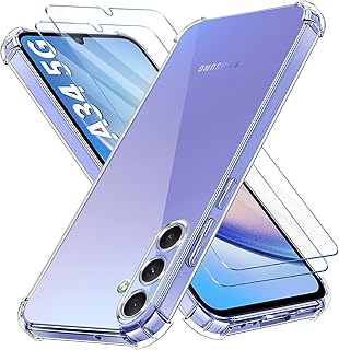 YisrLery Clear Case Compatible with Samsung Galaxy A34 5G Case shockproof and 2 Tempered Glass Screen Protector, Samsung A34 Cover with Camera Protection, Slim Soft TPU Anti-Scratch Silicone Case