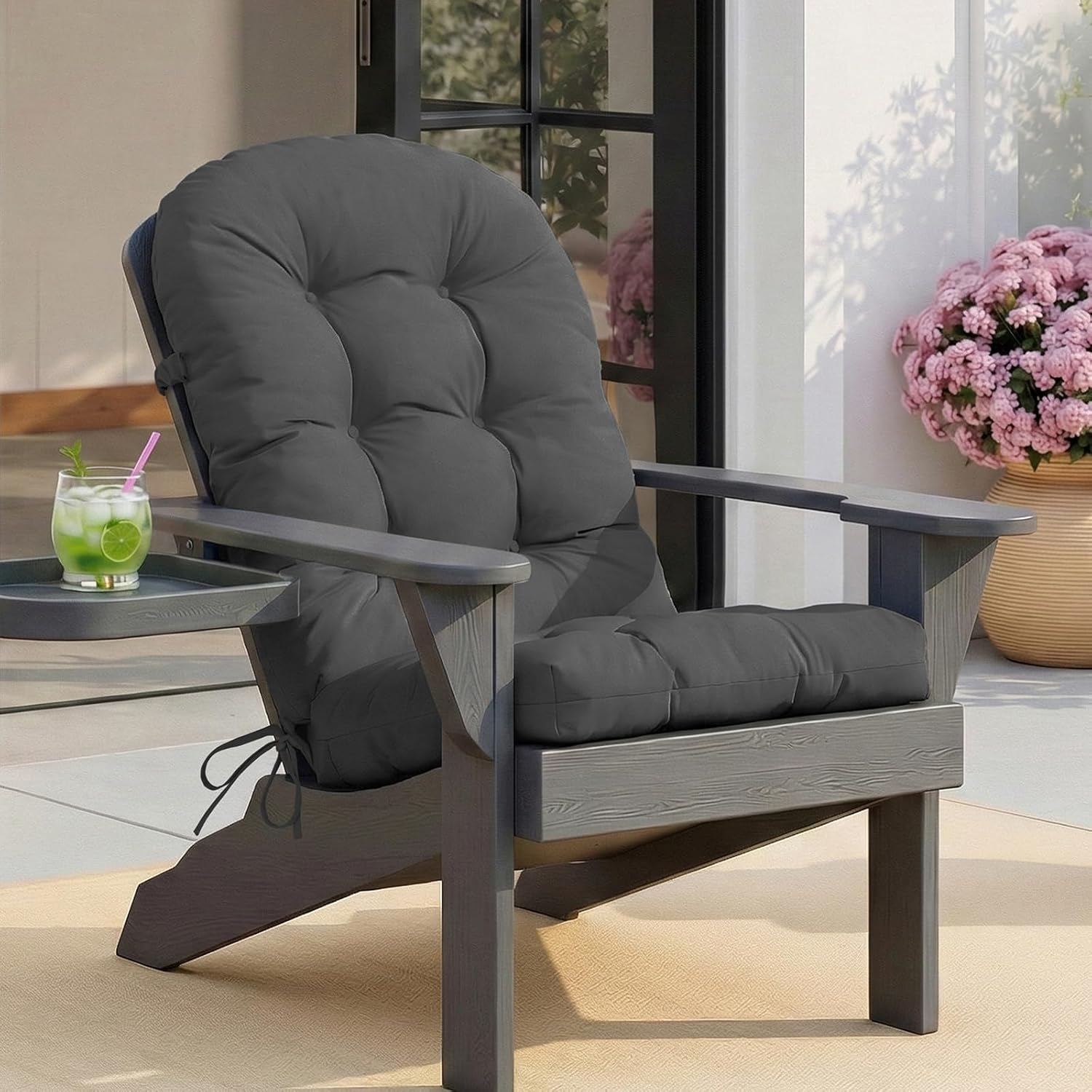 Adirondack Chair Cushion with Non-Slip & Waterproof, 44x19x4 Inch Thick High Back Rocking Chair Cushions Outdoor Indoor, One-Piece Patio Seat Cushion for Glider Porch Rocker Lawn Chair, Dark grey