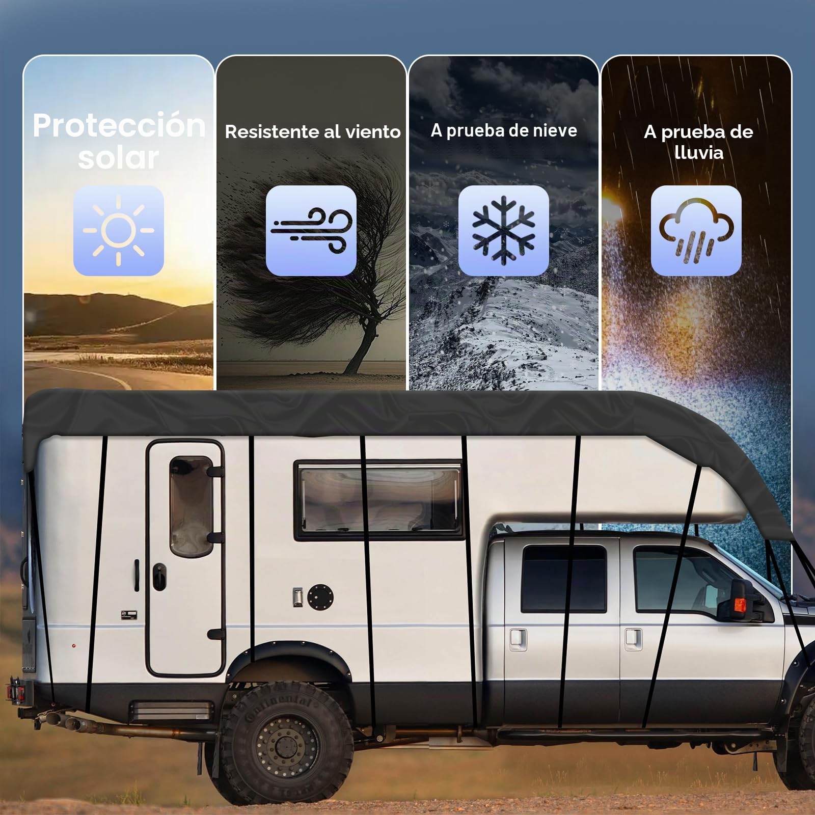 NEWFUN Funda de Caravana, Funda Autocaravana, 210D Tela Oxford Resistente a los Rayos UV, Al Agua y al Polvo, Cubierta Universal para caravanas de vehículos recreativos (9.5 x 3 m)