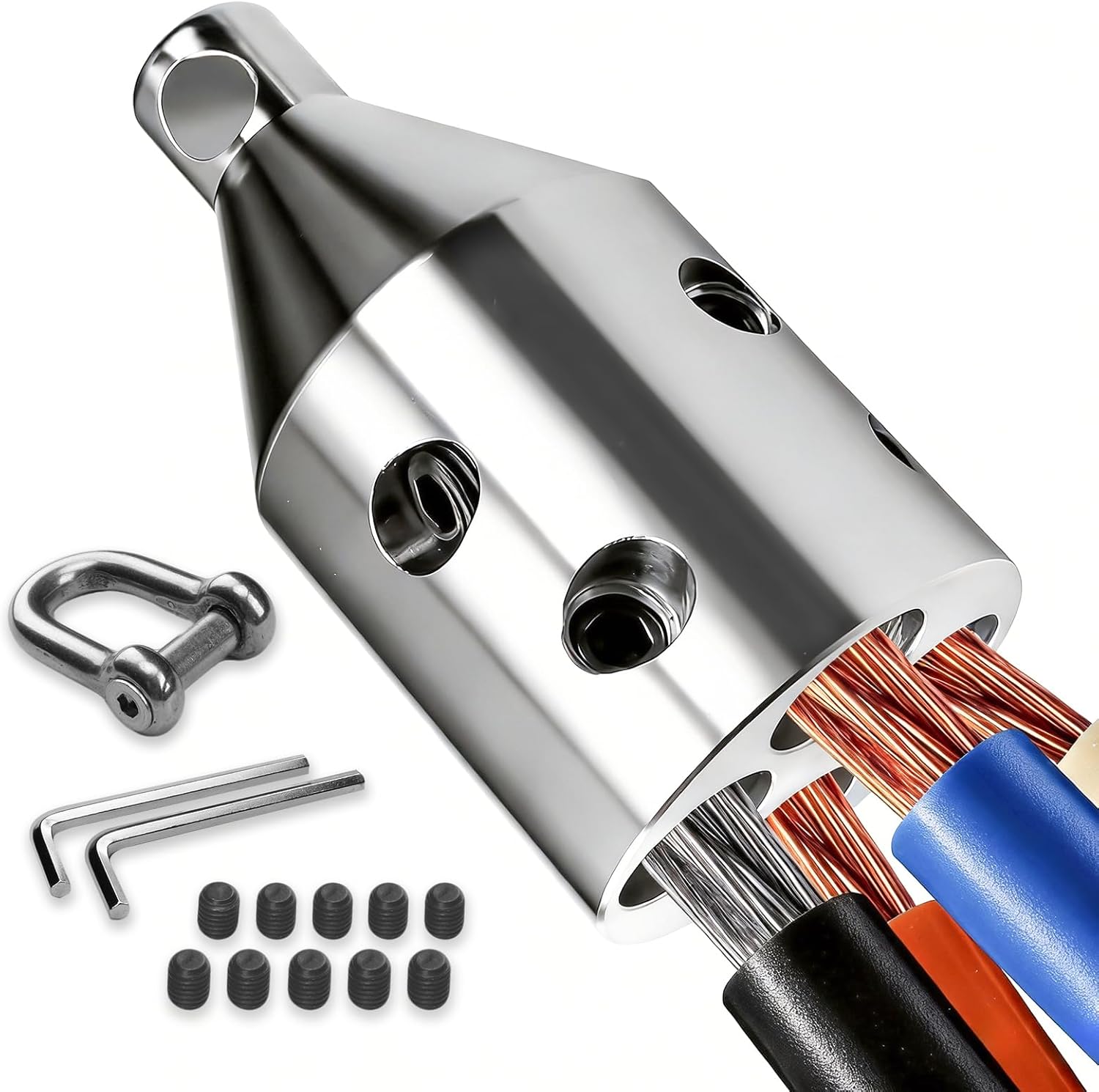 69700 Penguin Puller Sr. Wire Pulling Attachment - 4 Wire Slots, 4000 lbs MAX Wire Pulling Head with Flush Pin Shackle, Stainless Steel Wire Pulling Attachment for 3/0-350 MCM Copper/Aluminum