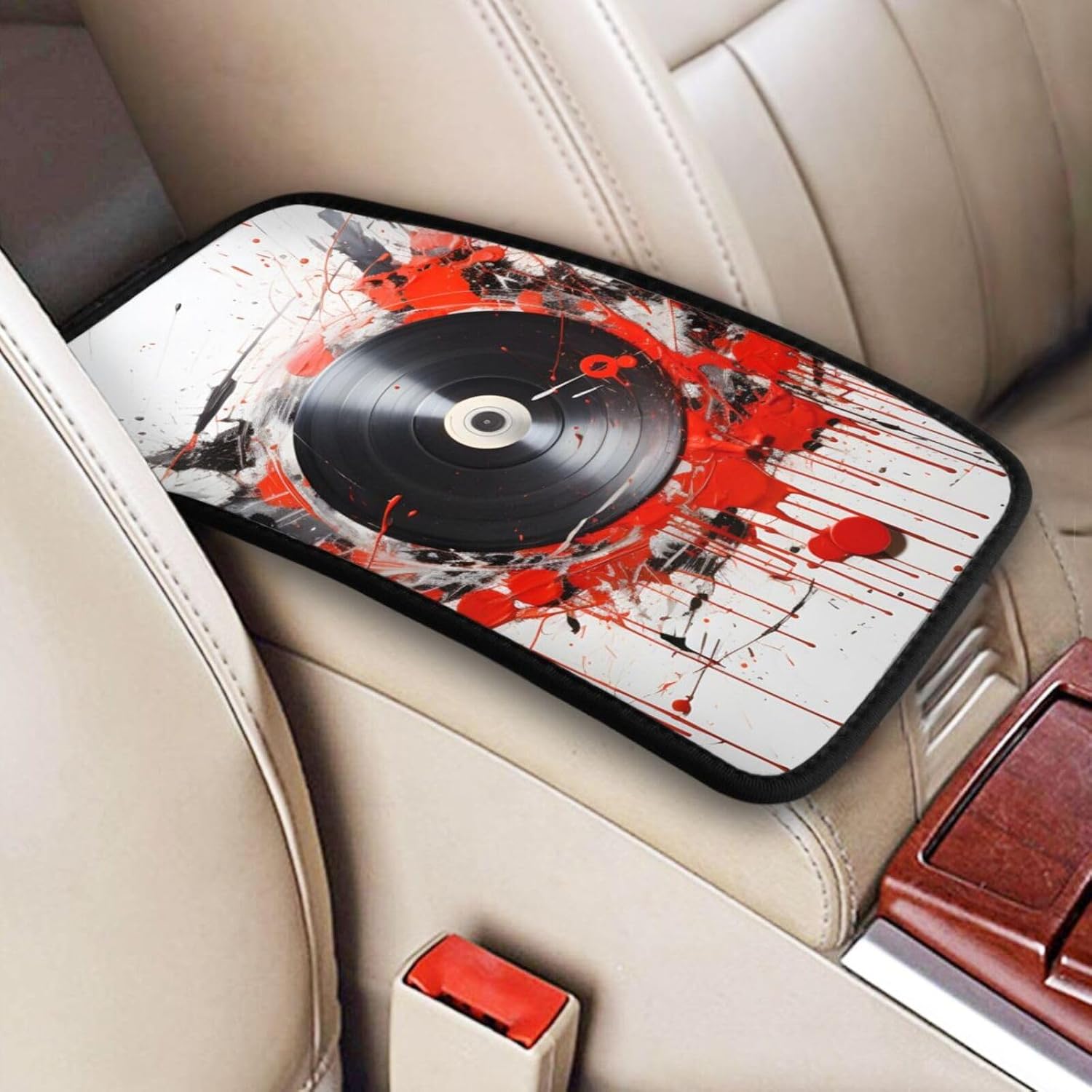 Vinyl Record Paint Splatter Art Car Center Console Armrest Cover Pad