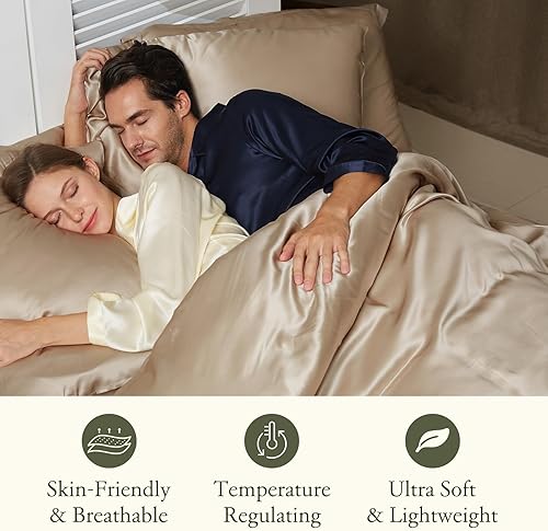 Miniatura 6 de LilySilk Juego de sábanas bajeras de seda de 3 piezas, 100% seda de morera grado 6A, 2 fundas de almohada de seda y 1 sábana bajera de seda,